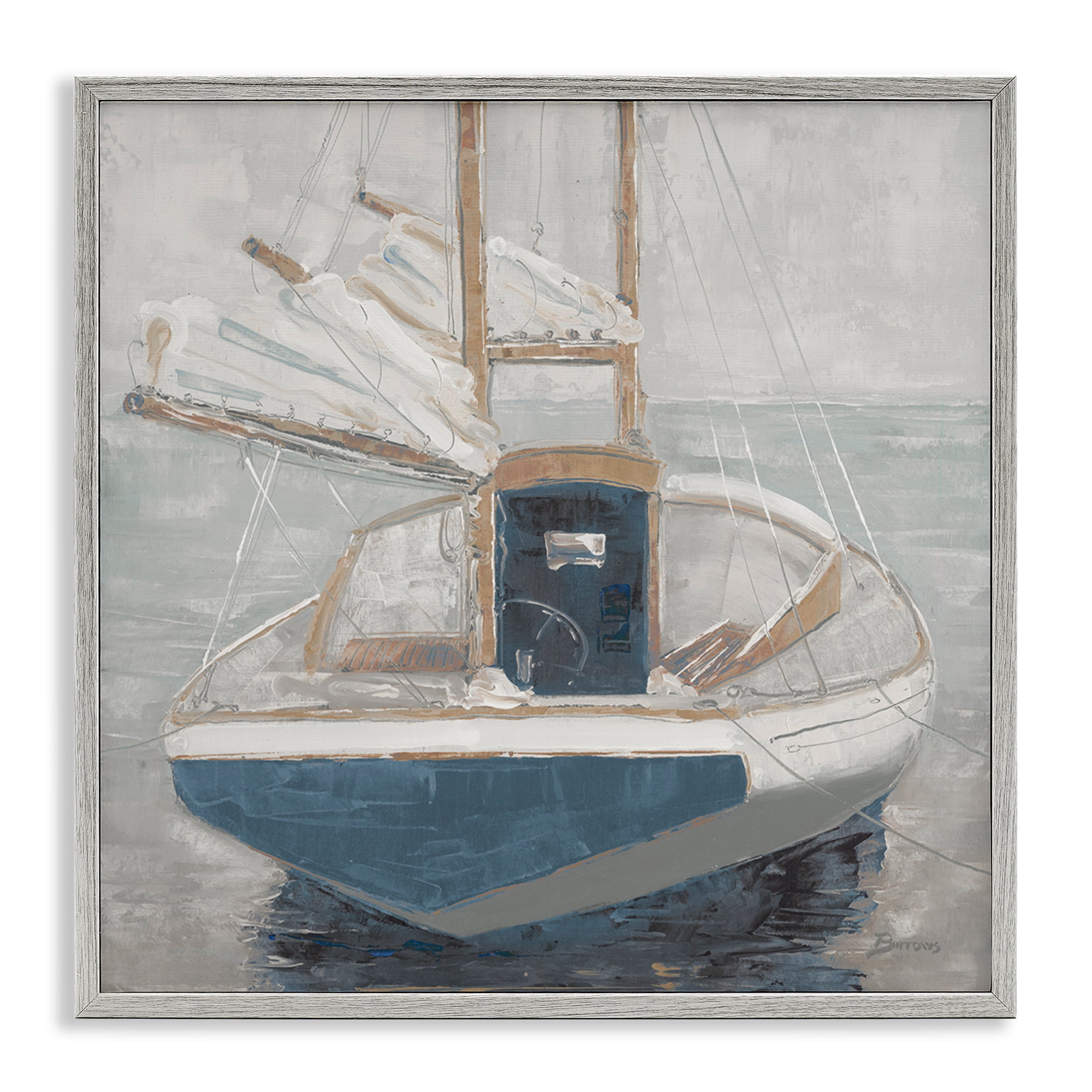 Stupell Industries Serene Harbor Sail Boat Gray Framed Giclee Art, design by John Burrows
