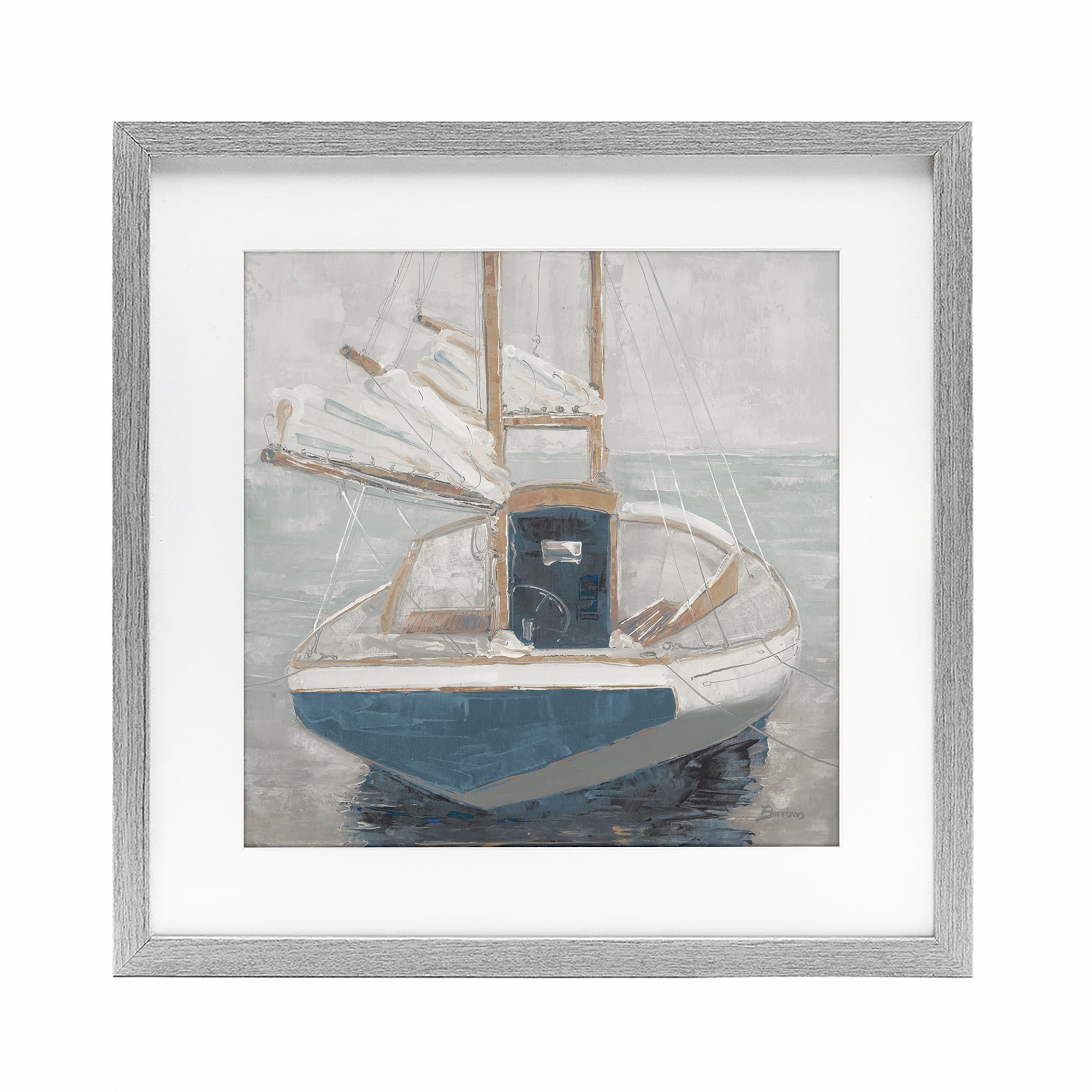 Stupell Industries Serene Harbor Sail Boat Gray Framed Print Under Glass, design by John Burrows