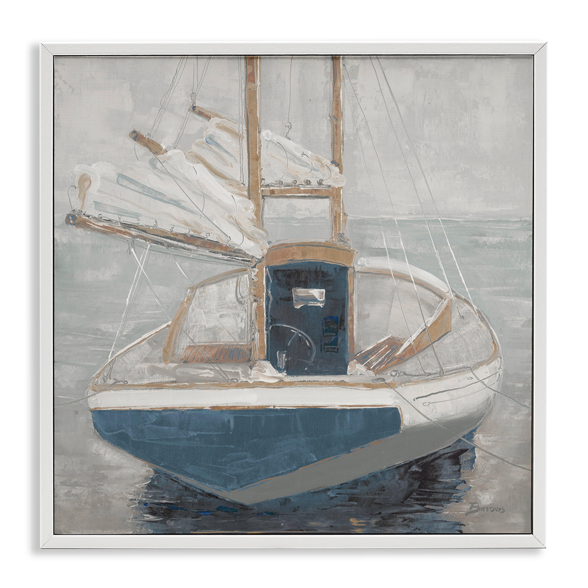 Stupell Industries Serene Harbor Sail Boat White Framed Giclee Art, design by John Burrows