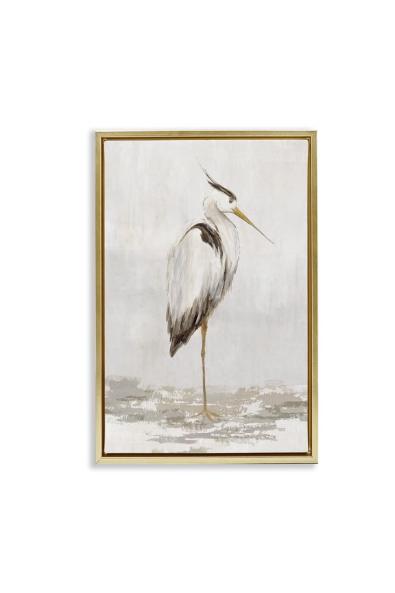 Industries Serene Heron Balancing Gold Framed Floater Canvas Wall Art design by Hannah Dawson, 31 x 21