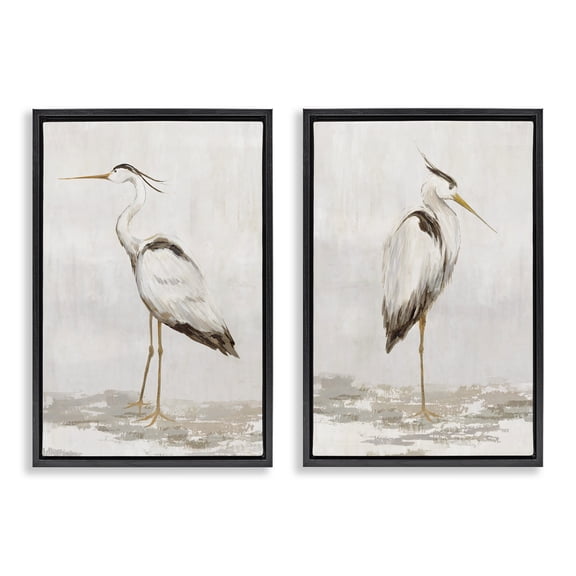 Stupell Industries Serene Heron Birds 2 Piece Black Framed Floater Canvas Set design by Hannah Dawson, 31 x 21