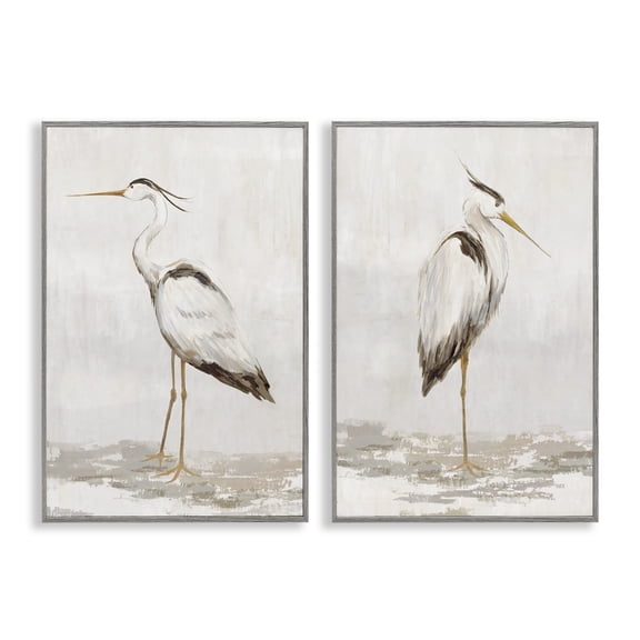 Stupell Industries Serene Heron Birds 2 Piece Gray Framed Giclee Art Set design by Hannah Dawson, 30 x 20