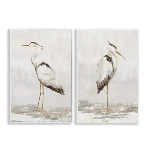 Stupell Industries Serene Heron Birds 2 Piece White Framed Giclee Art Set design by Hannah Dawson, 24 x 16