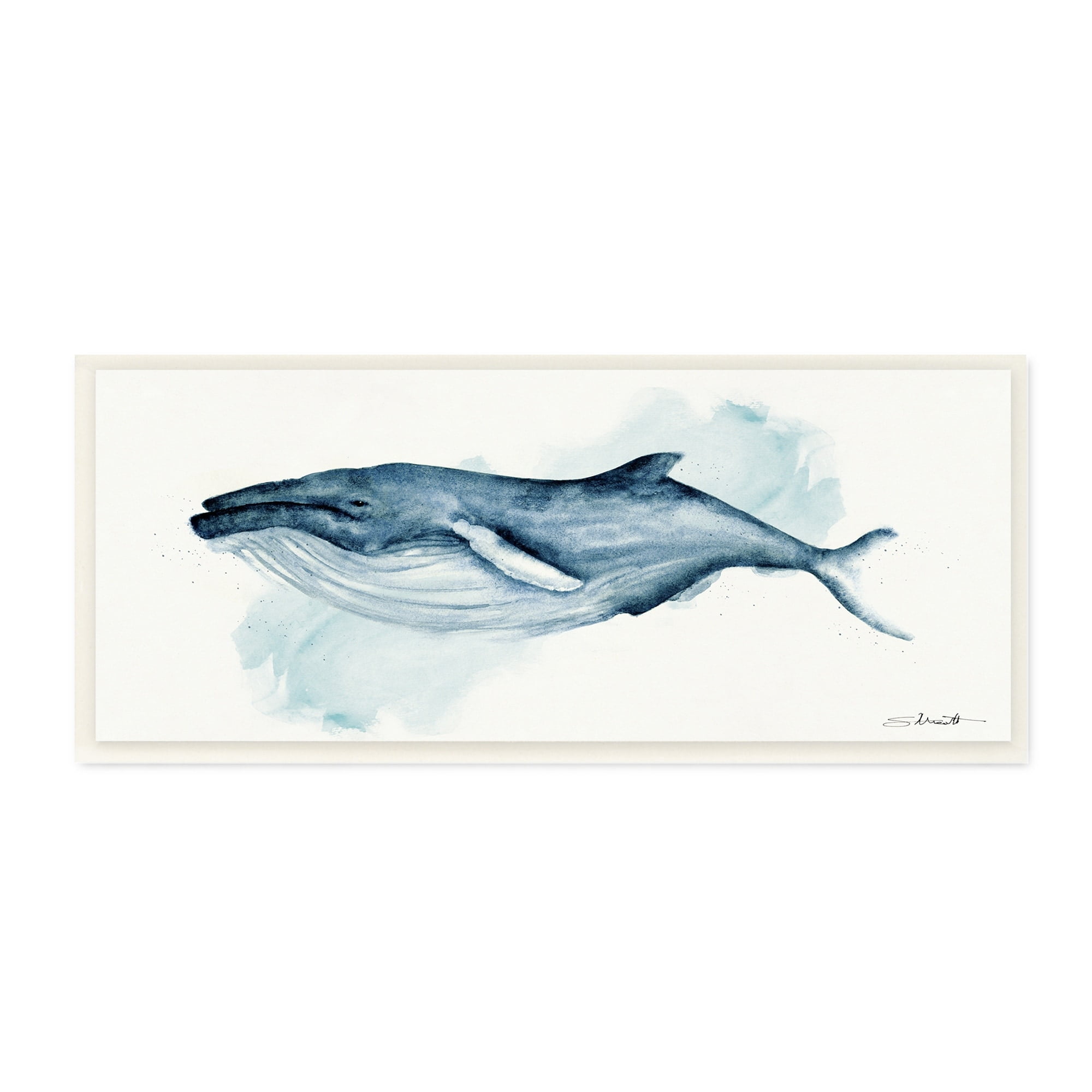 Stupell Industries Serene Humpback Whale Watercolor Painting Blue Nautical Animal, 17 x 7, Design by Stephanie Workman Marrott