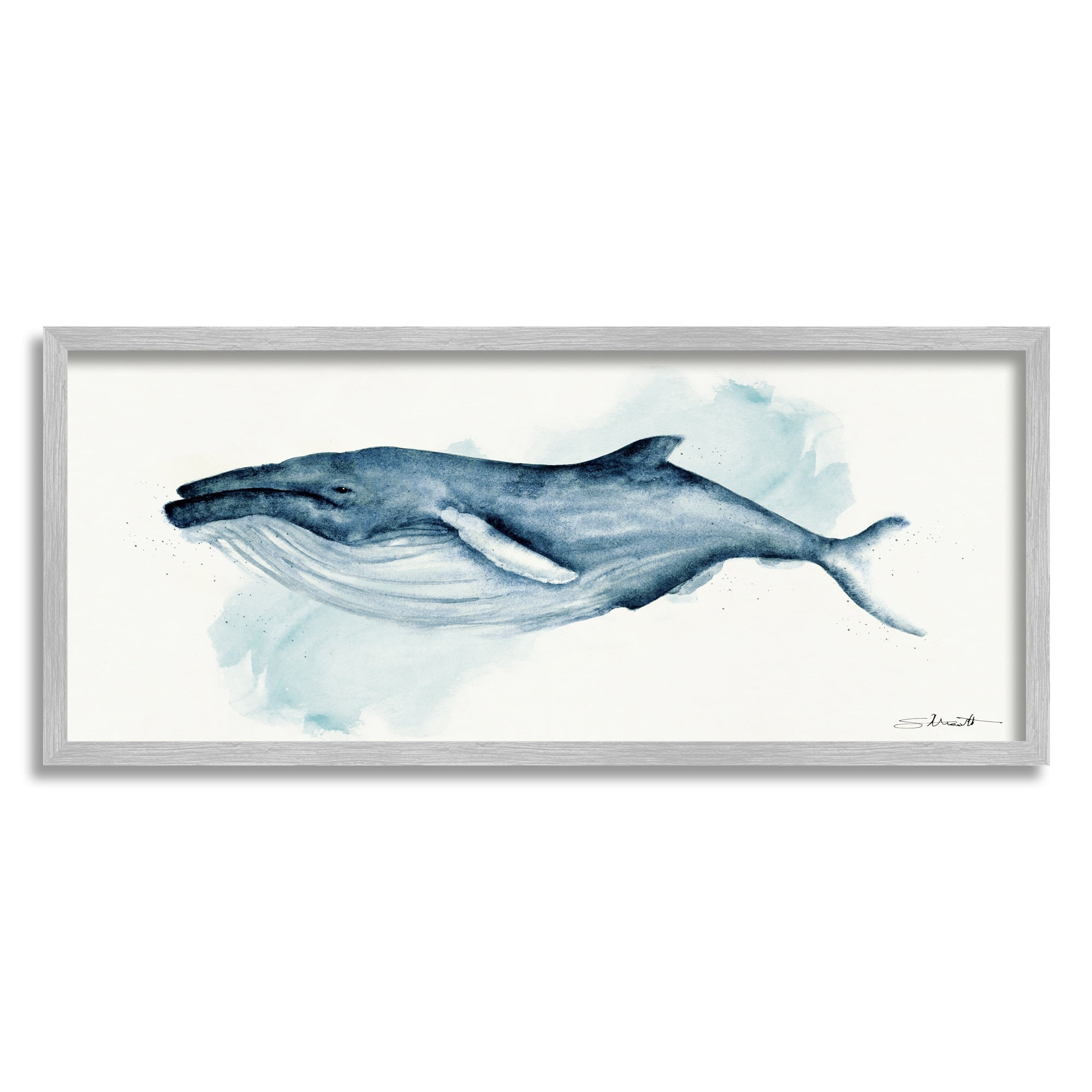 Stupell Industries Serene Humpback Whale Watercolor Painting Blue Nautical Animal, 24 x 10, Design by Stephanie Workman Marrott