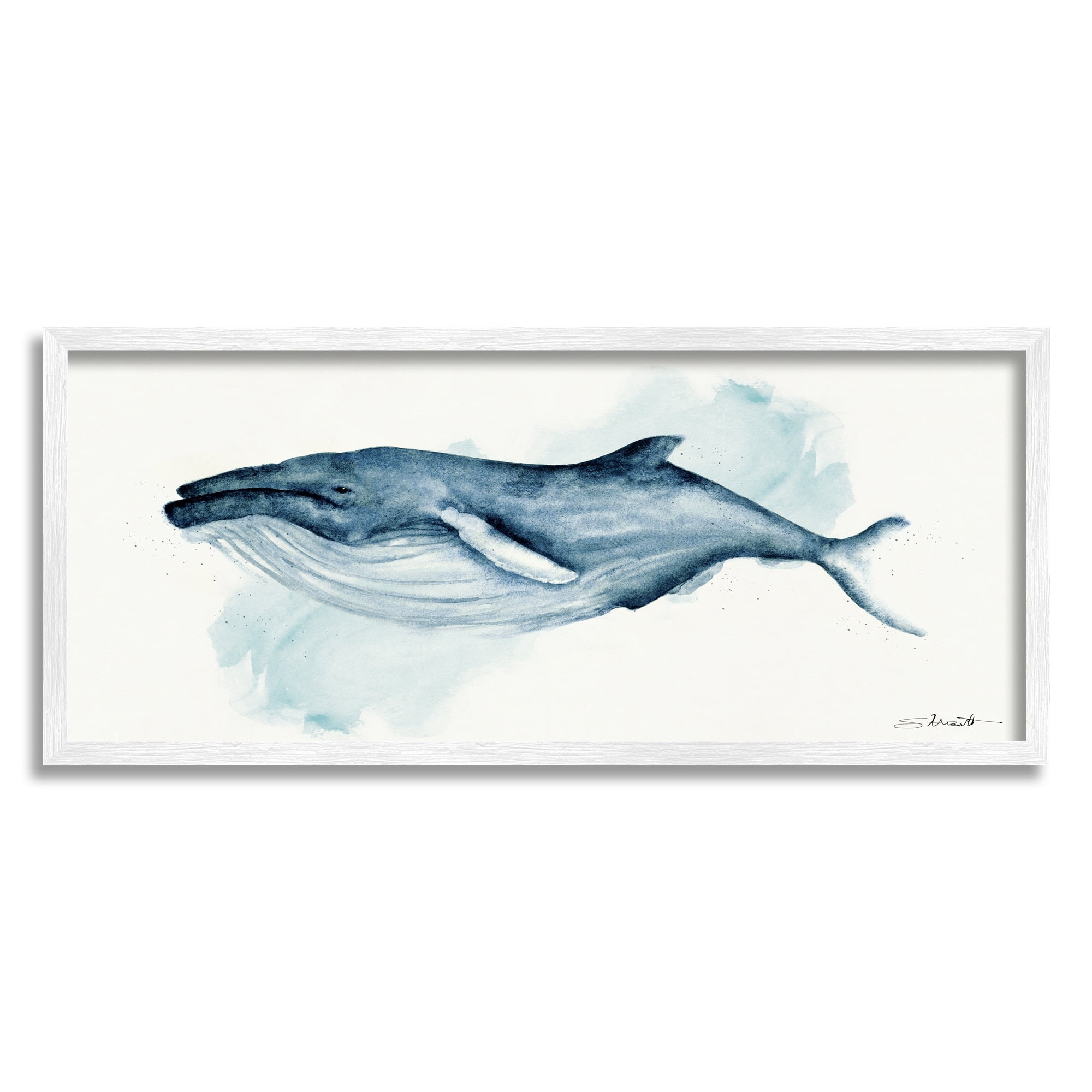 Stupell Industries Serene Humpback Whale Watercolor Painting Blue Nautical Animal, 24 x 10, Design by Stephanie Workman Marrott