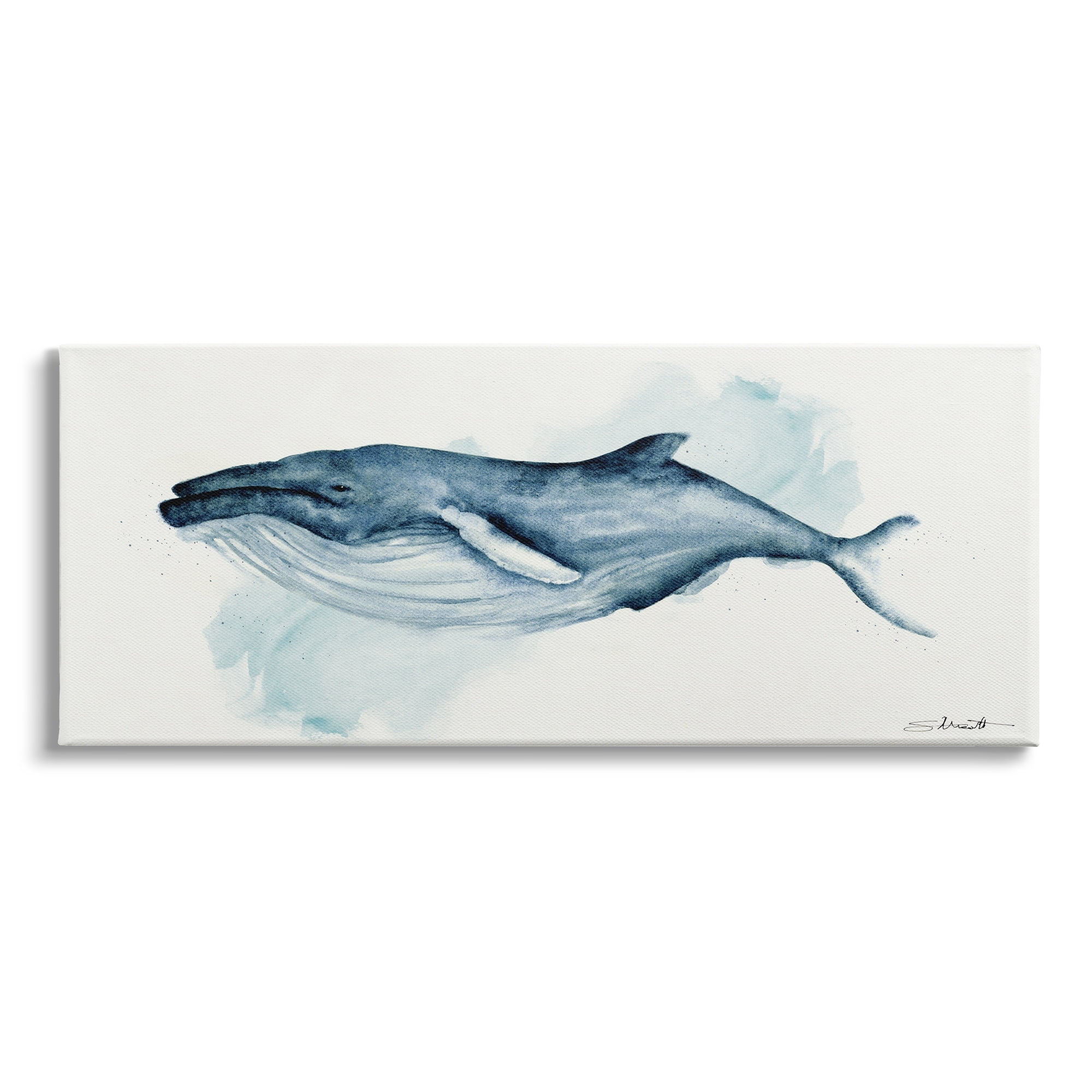 Stupell Industries Serene Humpback Whale Watercolor Painting Blue Nautical Animal, 30 x 13, Design by Stephanie Workman Marrott