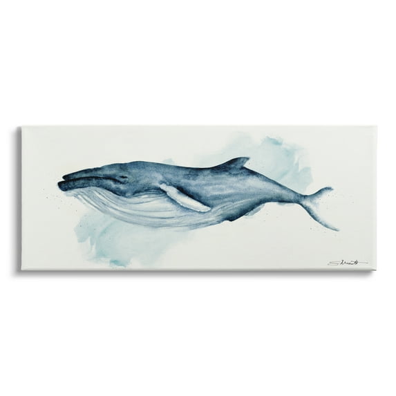 Stupell Industries Serene Humpback Whale Watercolor Painting Blue Nautical Animal, 40 x 17, Design by Stephanie Workman Marrott