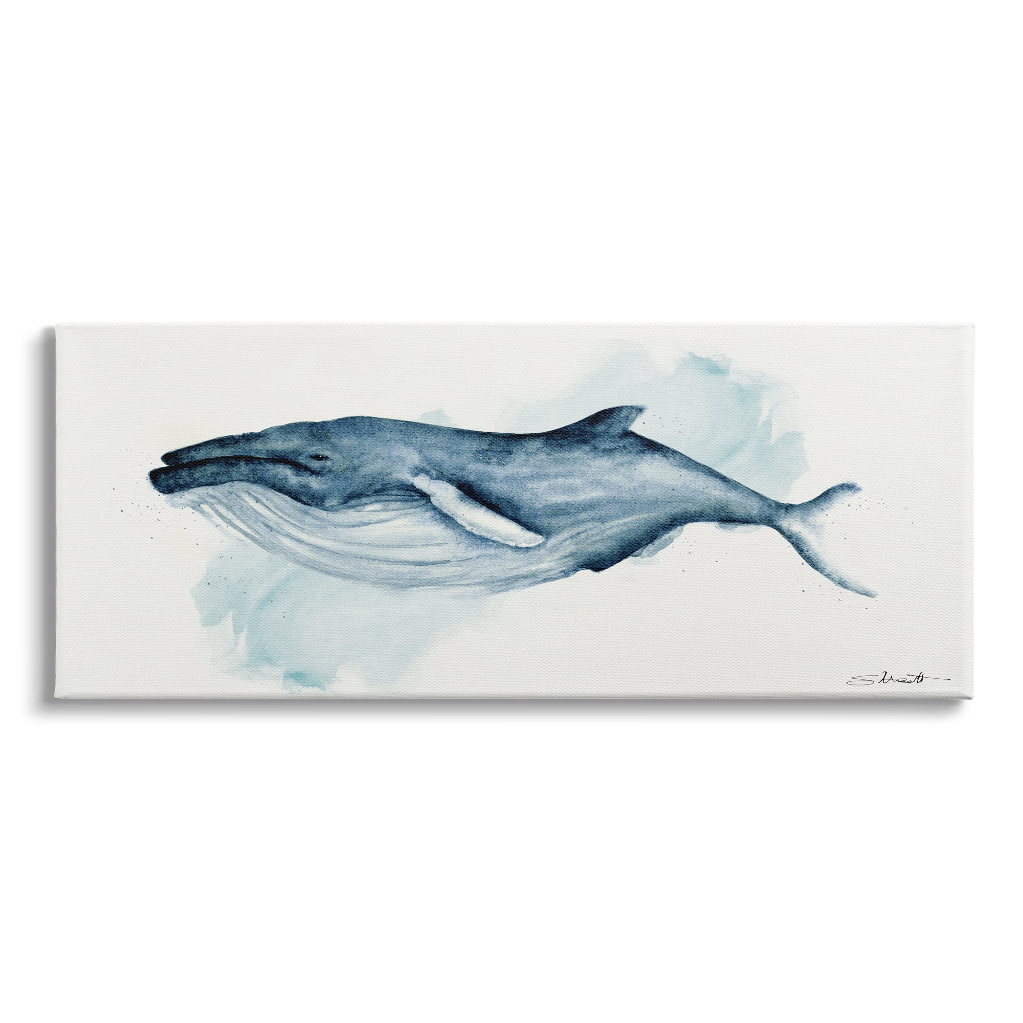 Stupell Industries Serene Humpback Whale Watercolor Painting Blue Nautical Animal, 48 x 20, Design by Stephanie Workman Marrott