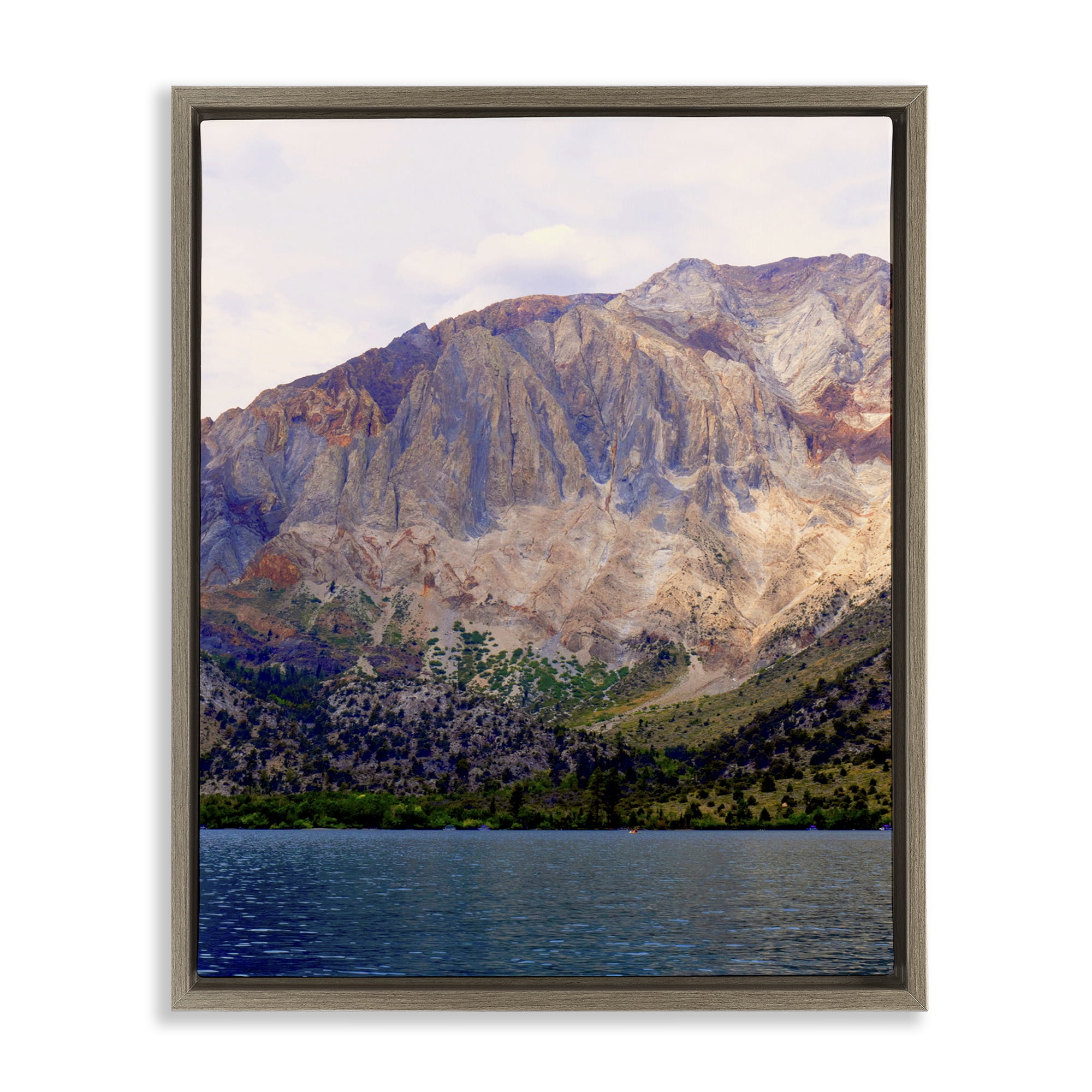 Stupell Industries Serene Lake Beneath Mountains Brown Framed Floater Canvas Wall Art, design by Gemma Bardot