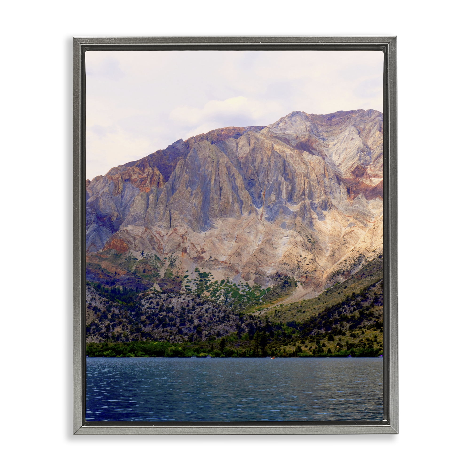 Stupell Industries Serene Lake Beneath Mountains Gray Framed Floater Canvas Wall Art, design by Gemma Bardot
