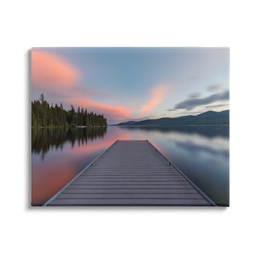Stupell Industries Serene Lake Dock Quiet Pink Sunrise Reflection Photograph Gallery Wrapped Canvas Print Wall Art, Design by Jeff Poe Photography