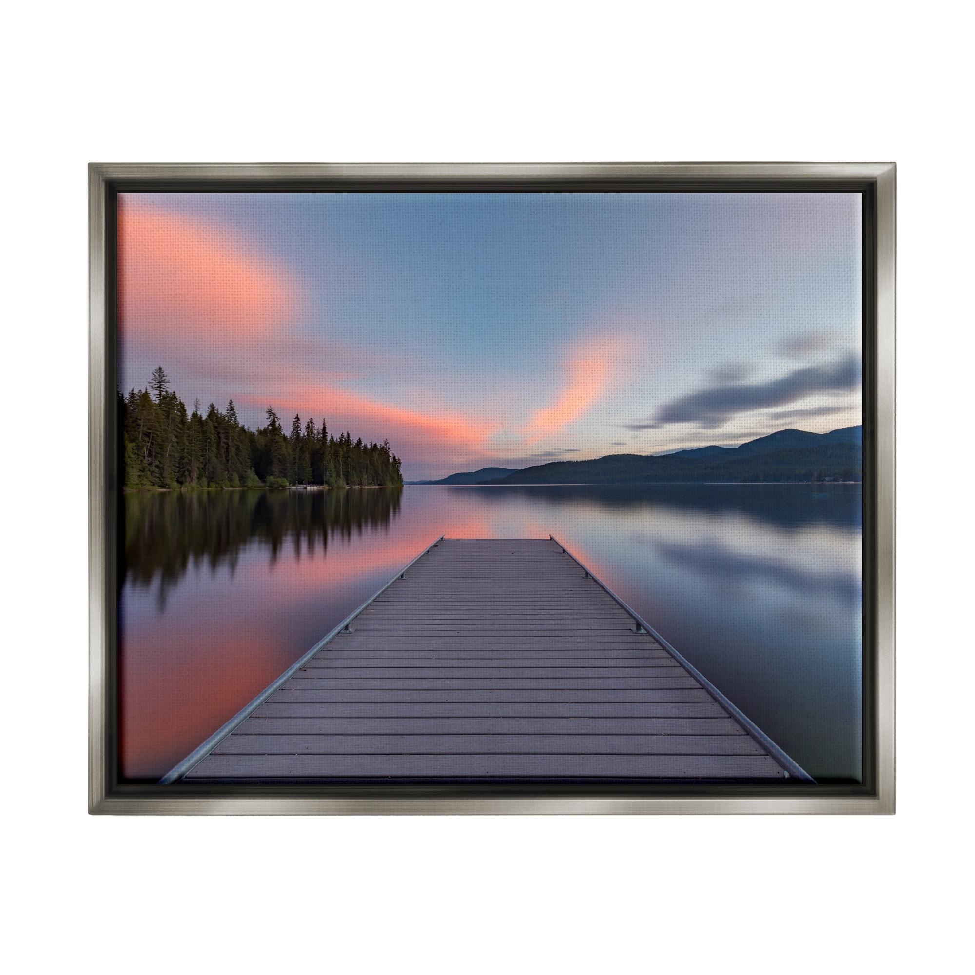Stupell Industries Serene Lake Dock Quiet Pink Sunrise Reflection Photograph Luster Gray Floating Framed Canvas Print Wall Art, Design by Jeff Poe Photography