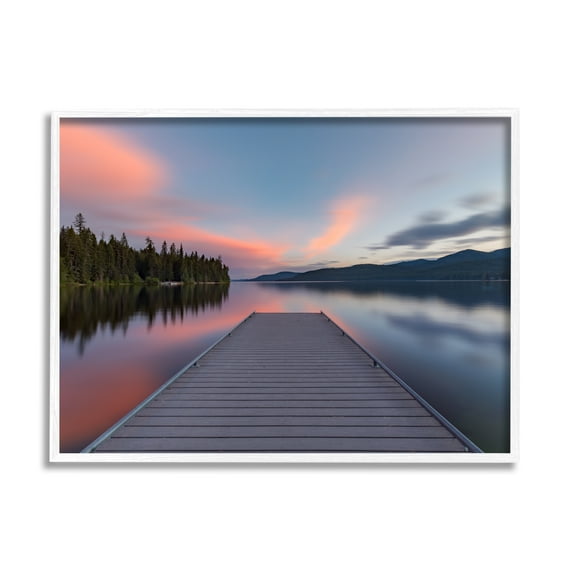 Stupell Industries Serene Lake Dock Quiet Pink Sunrise Reflection Photograph White Framed Art Print Wall Art, Design by Jeff Poe Photography