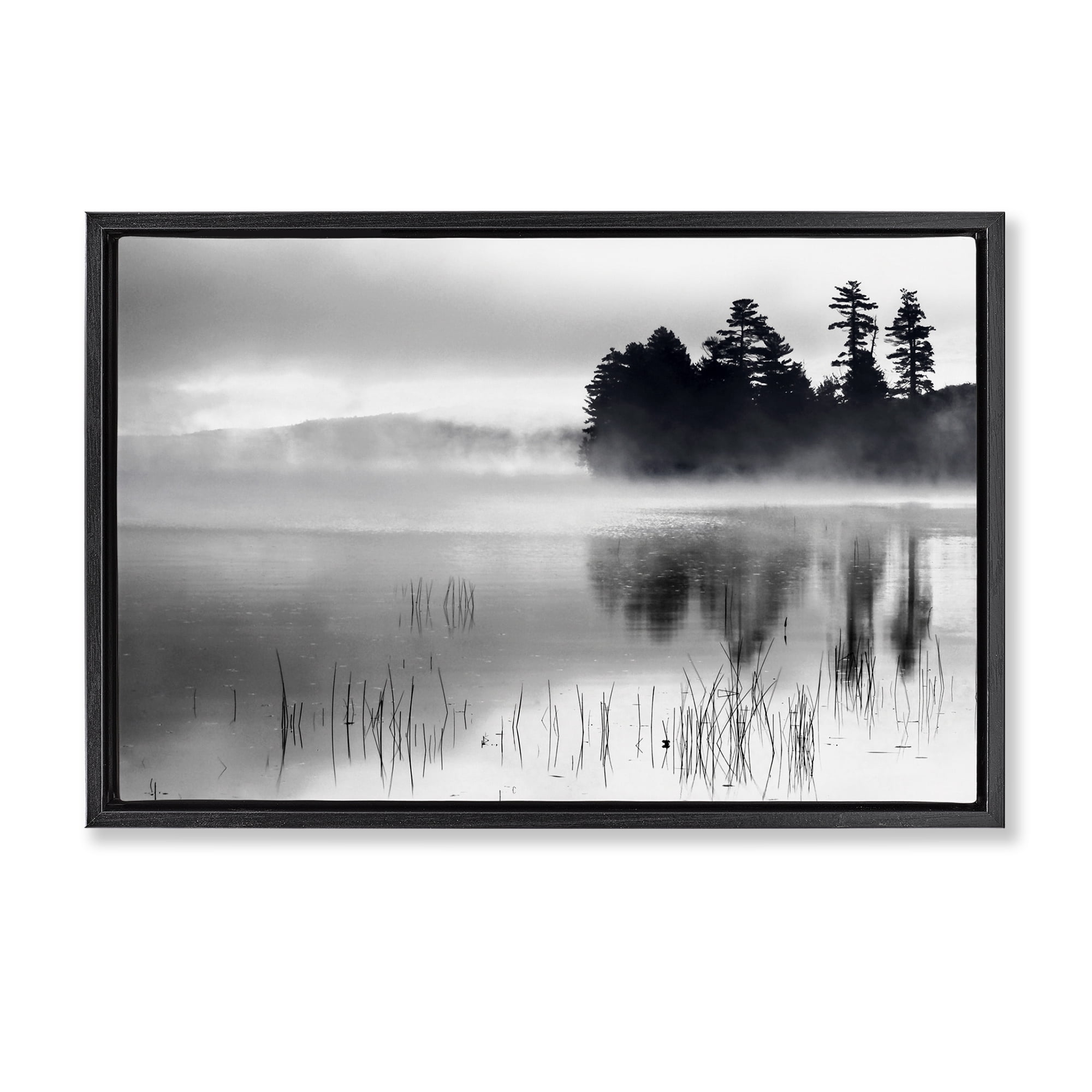 Stupell Industries Serene Lake Reflection Landscape Photography Black Floater Framed Art Print Wall Art, 31 x 21