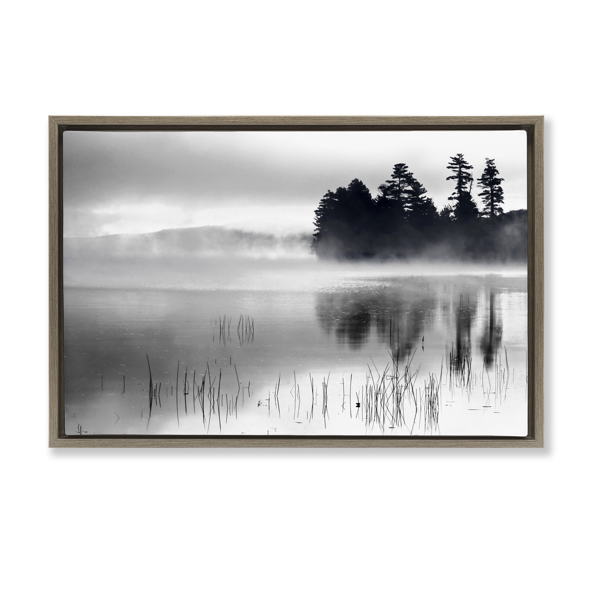 Stupell Industries Serene Lake Reflection Landscape Photography Brown Floater Framed Art Print Wall Art, 25 x 17