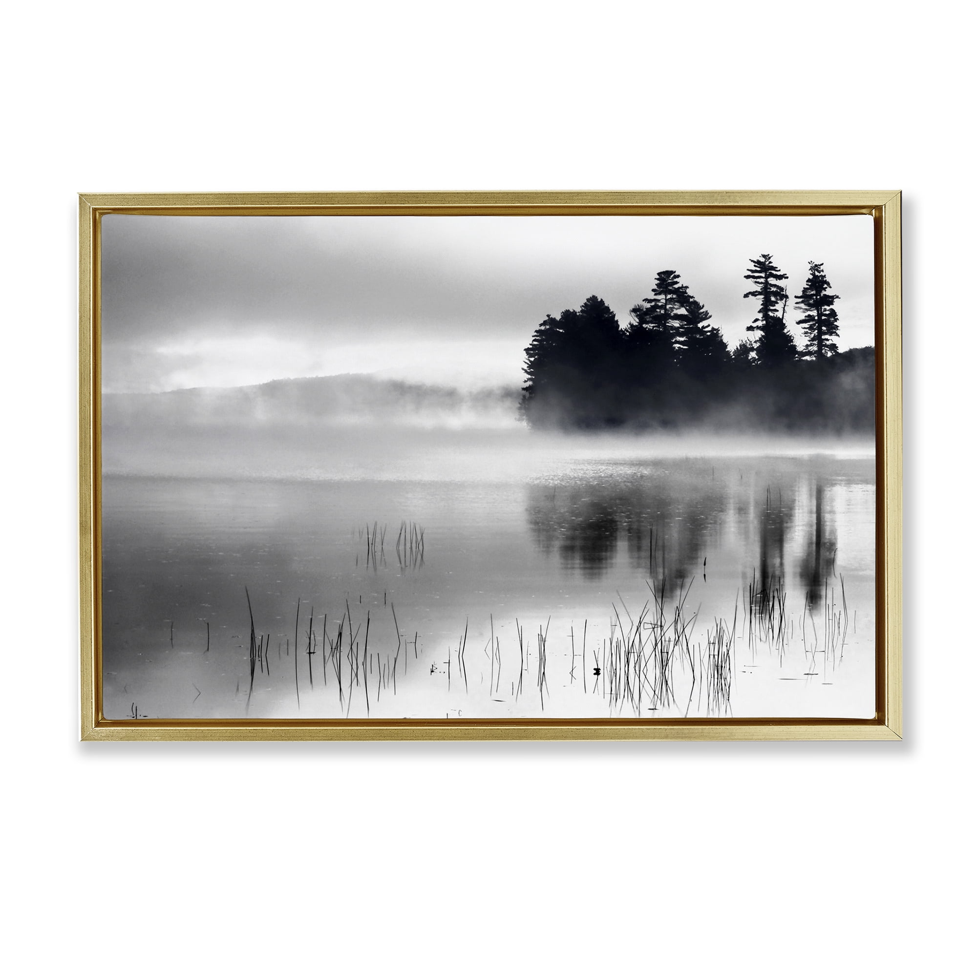 Stupell Industries Serene Lake Reflection Landscape Photography Gold Floater Framed Art Print Wall Art, 31 x 21
