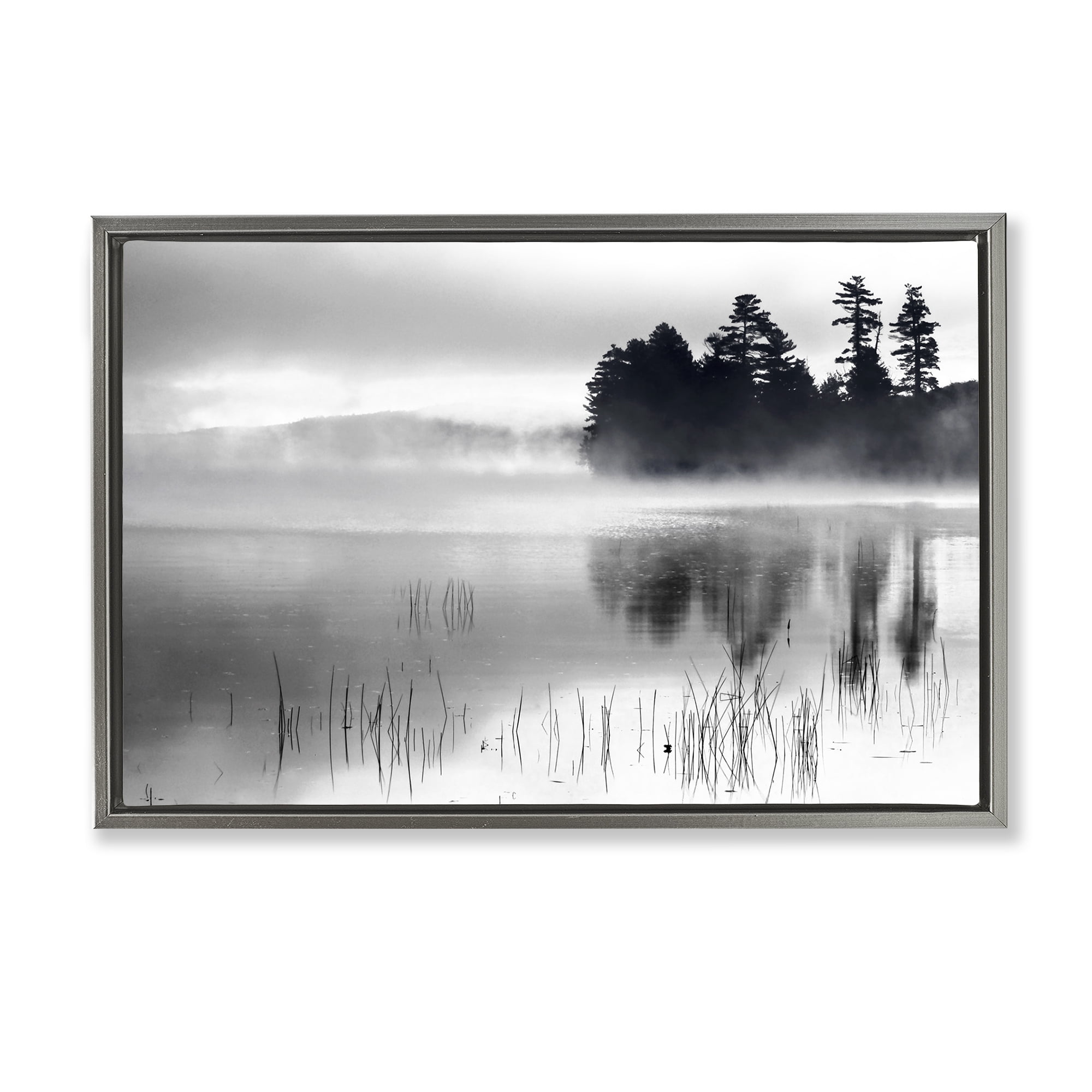 Stupell Industries Serene Lake Reflection Landscape Photography Gray Floater Framed Art Print Wall Art, 31 x 21