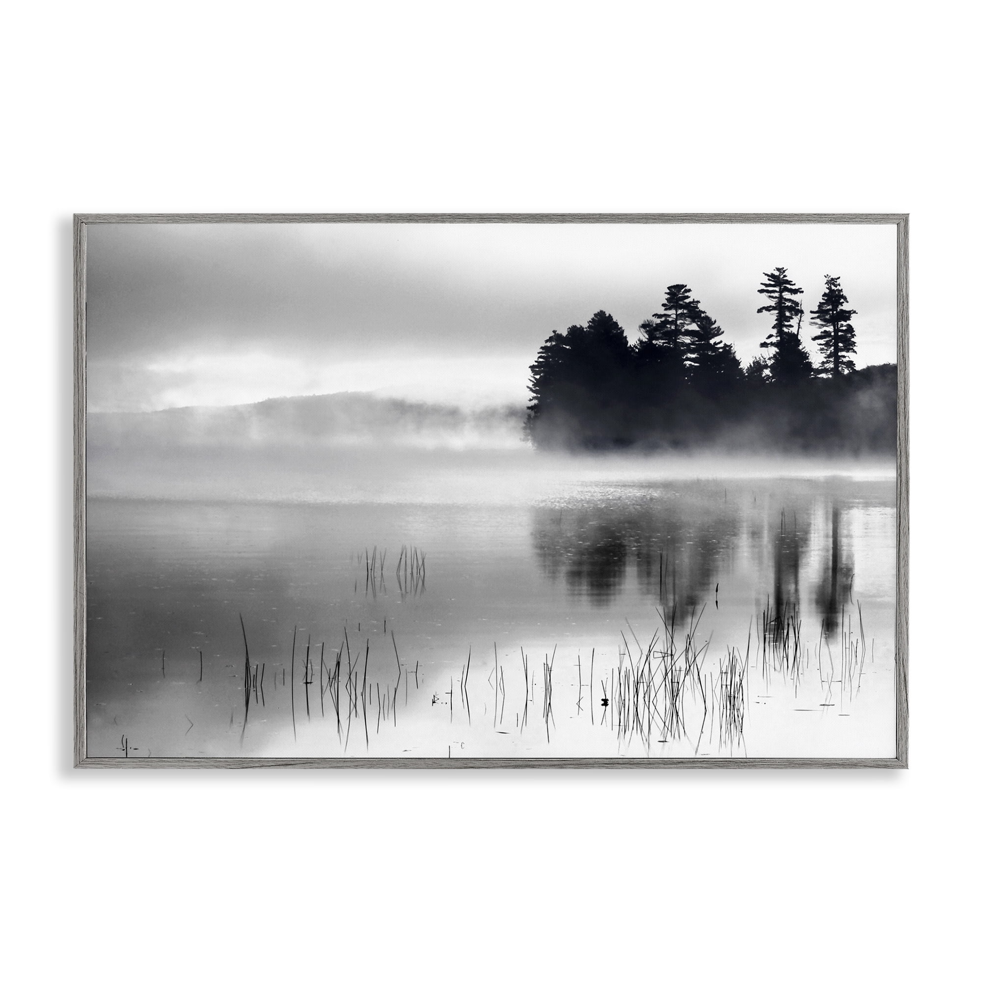 Stupell Industries Serene Lake Reflection Landscape Photography Gray Framed Art Print Wall Art, 18 x 12
