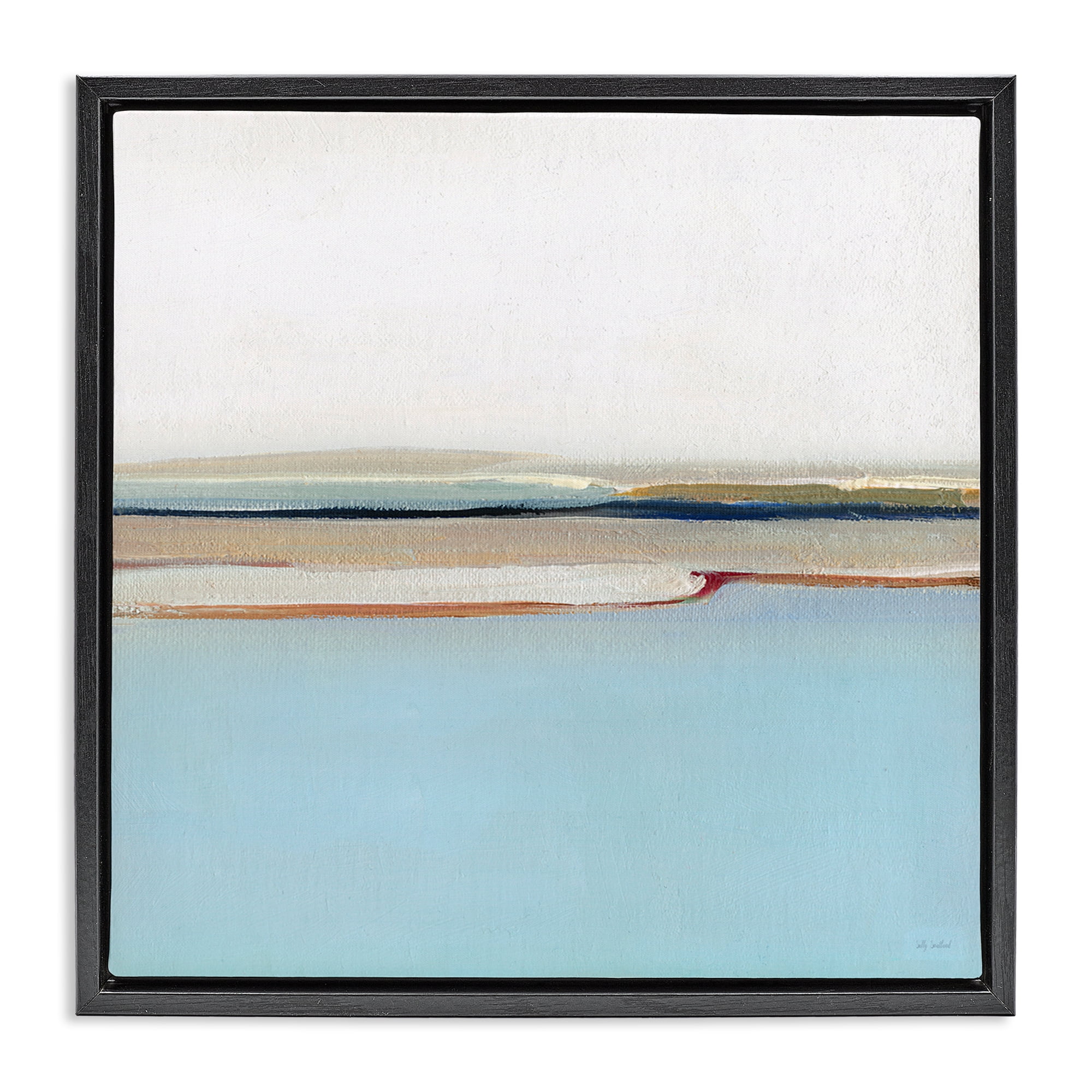 Stupell Industries Serene Minimal Shoreline at Dawn Black Framed Floater Canvas Wall Art, design by Sally Swatland