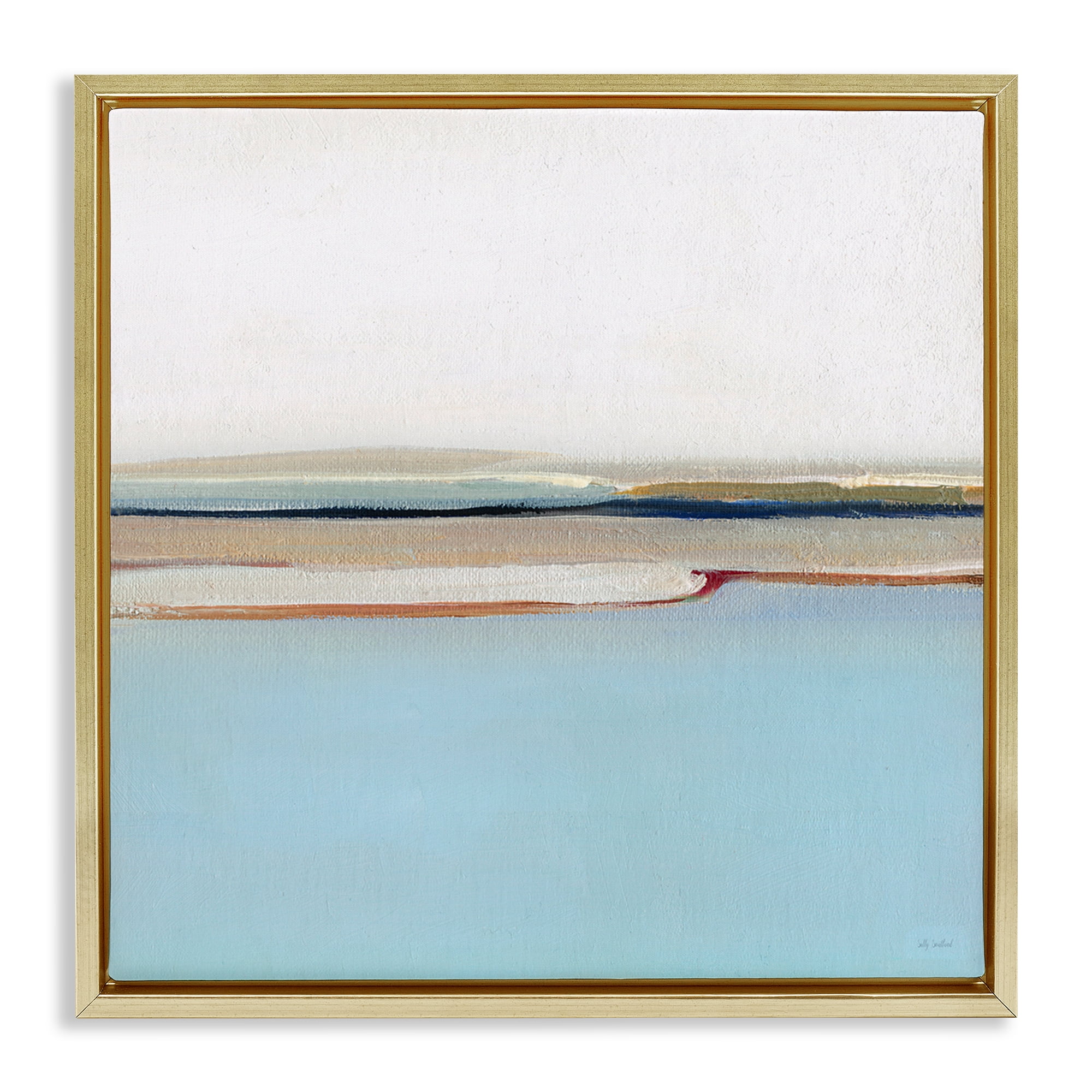 Stupell Industries Serene Minimal Shoreline at Dawn Gold Framed Floater Canvas Wall Art, design by Sally Swatland