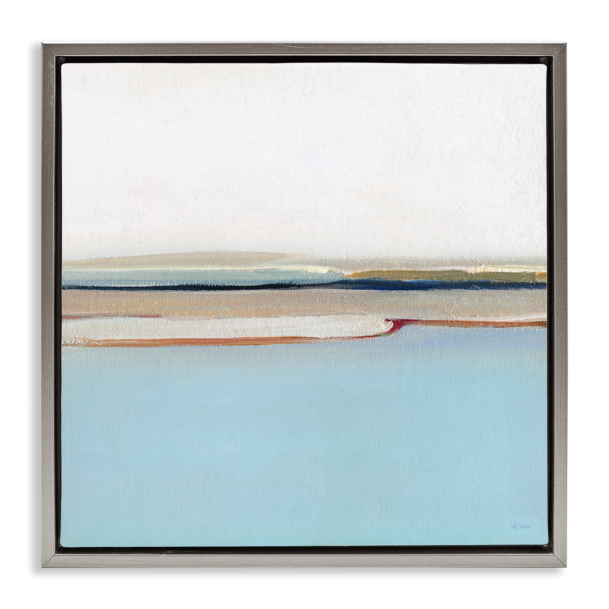Stupell Industries Serene Minimal Shoreline at Dawn Gray Framed Floater Canvas Wall Art, design by Sally Swatland