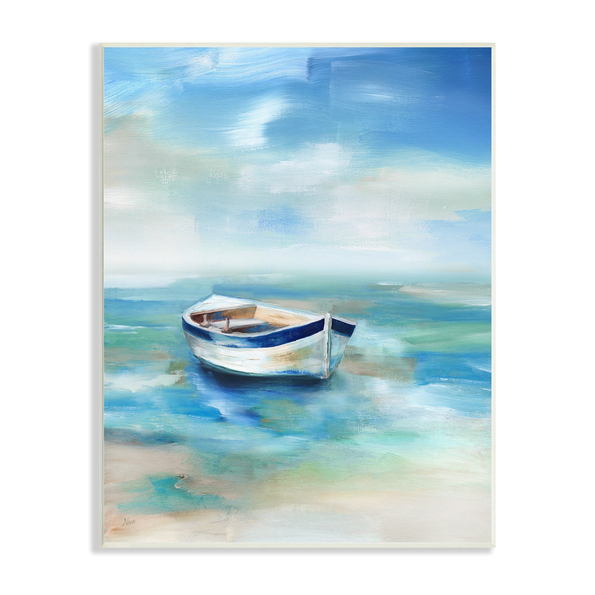 Stupell Industries Serene Misty Morning Row Boat Floating Ocean , 10 x 15, Design by Nan