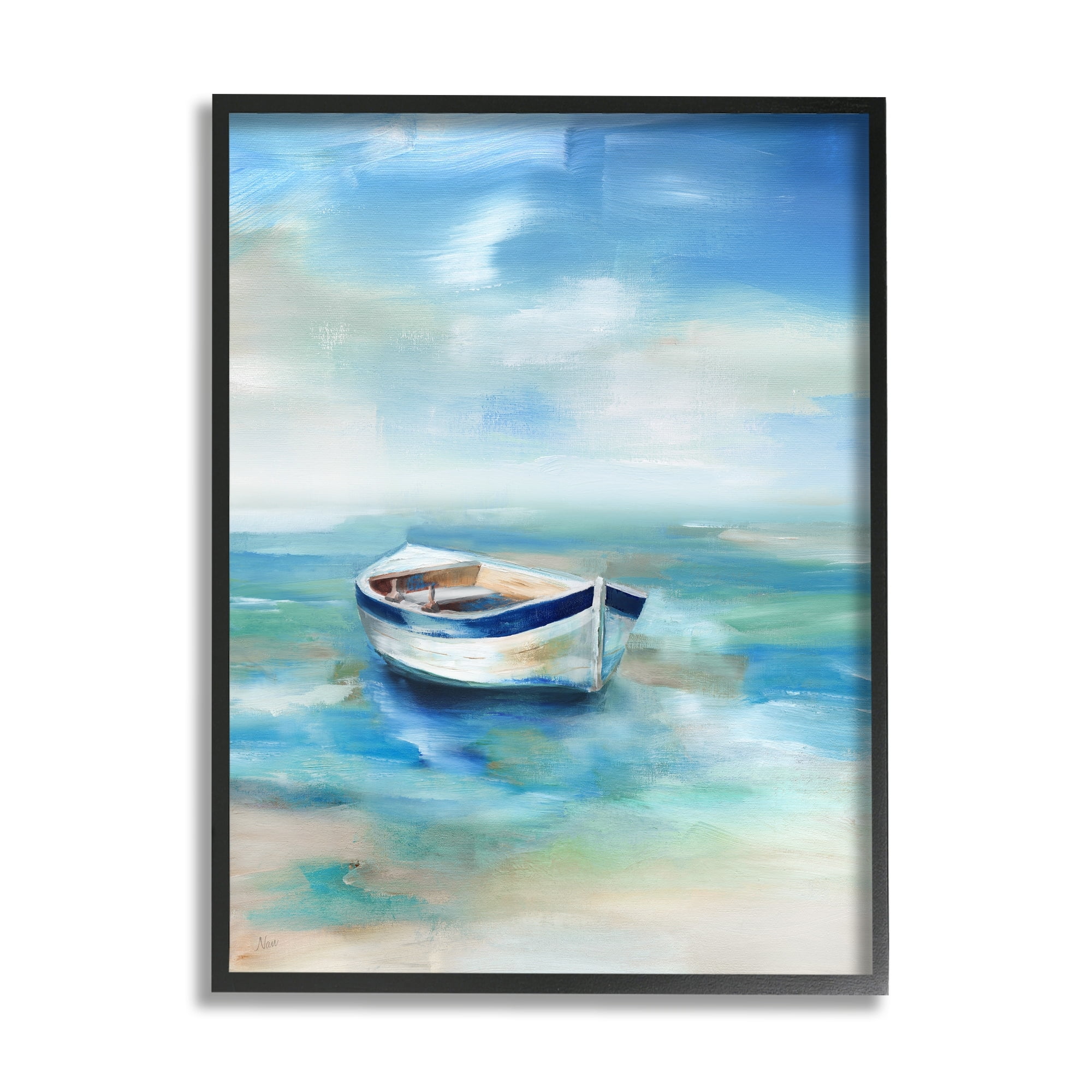 Stupell Industries Serene Misty Morning Row Boat Floating Ocean , 24 x 30, Design by Nan