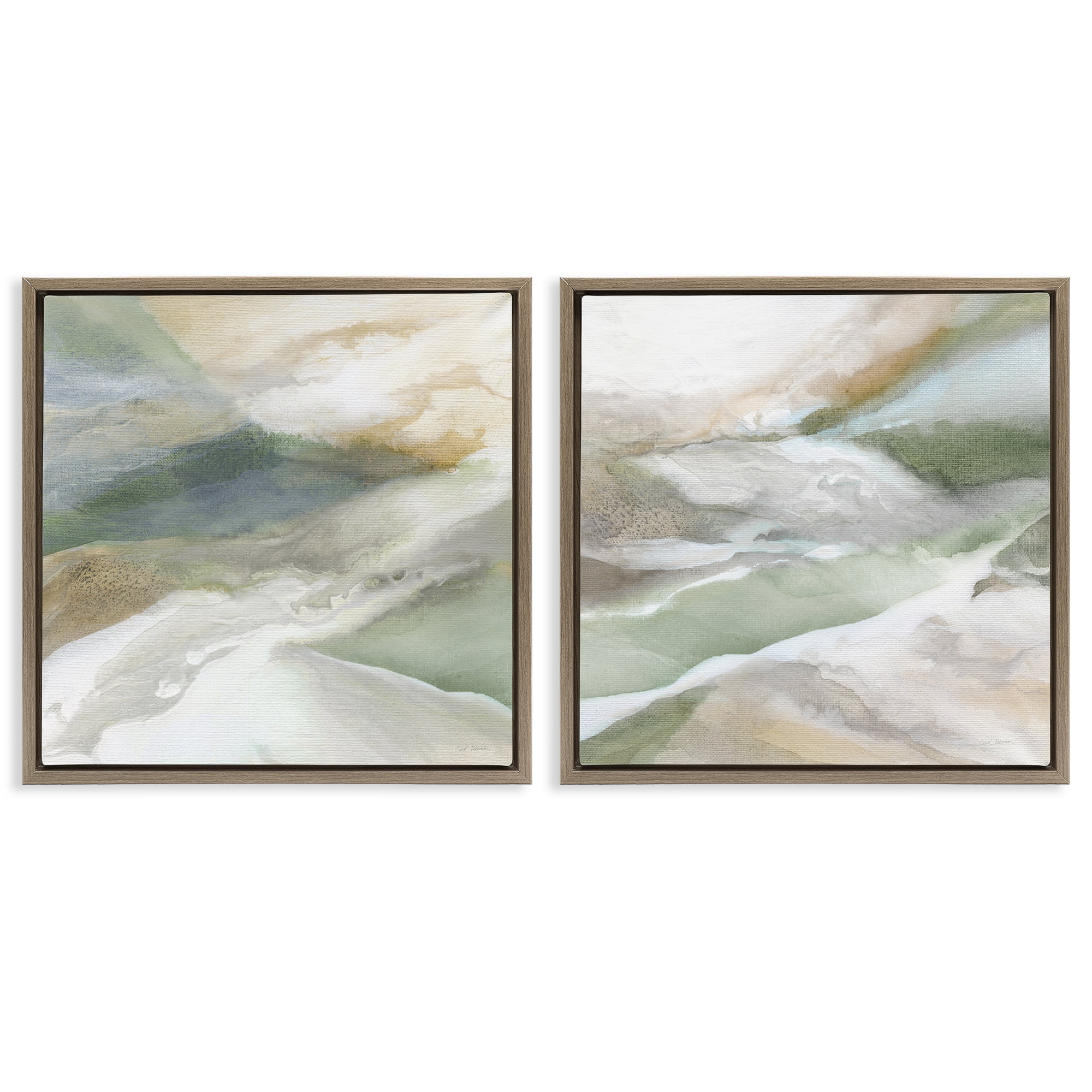 Stupell Industries Serene Misty Valley Abstraction 2 Piece Brown Framed Floater Canvas Set, design by Carol Robinson