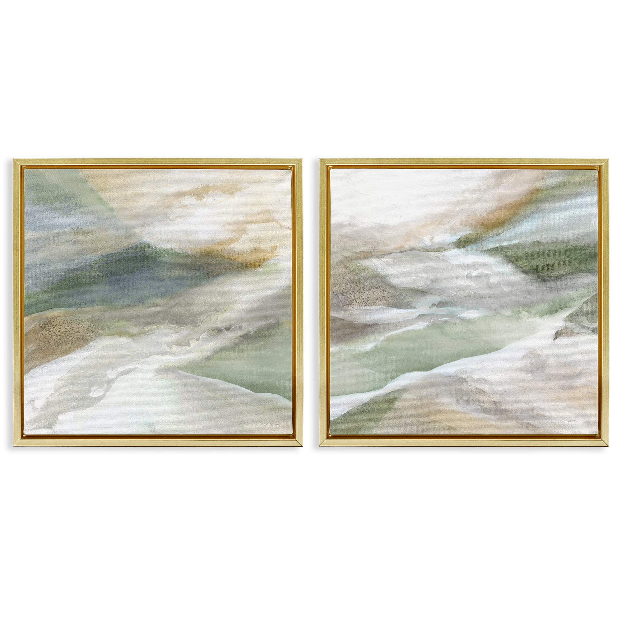 Stupell Industries Serene Misty Valley Abstraction 2 Piece Gold Framed Floater Canvas Set, design by Carol Robinson