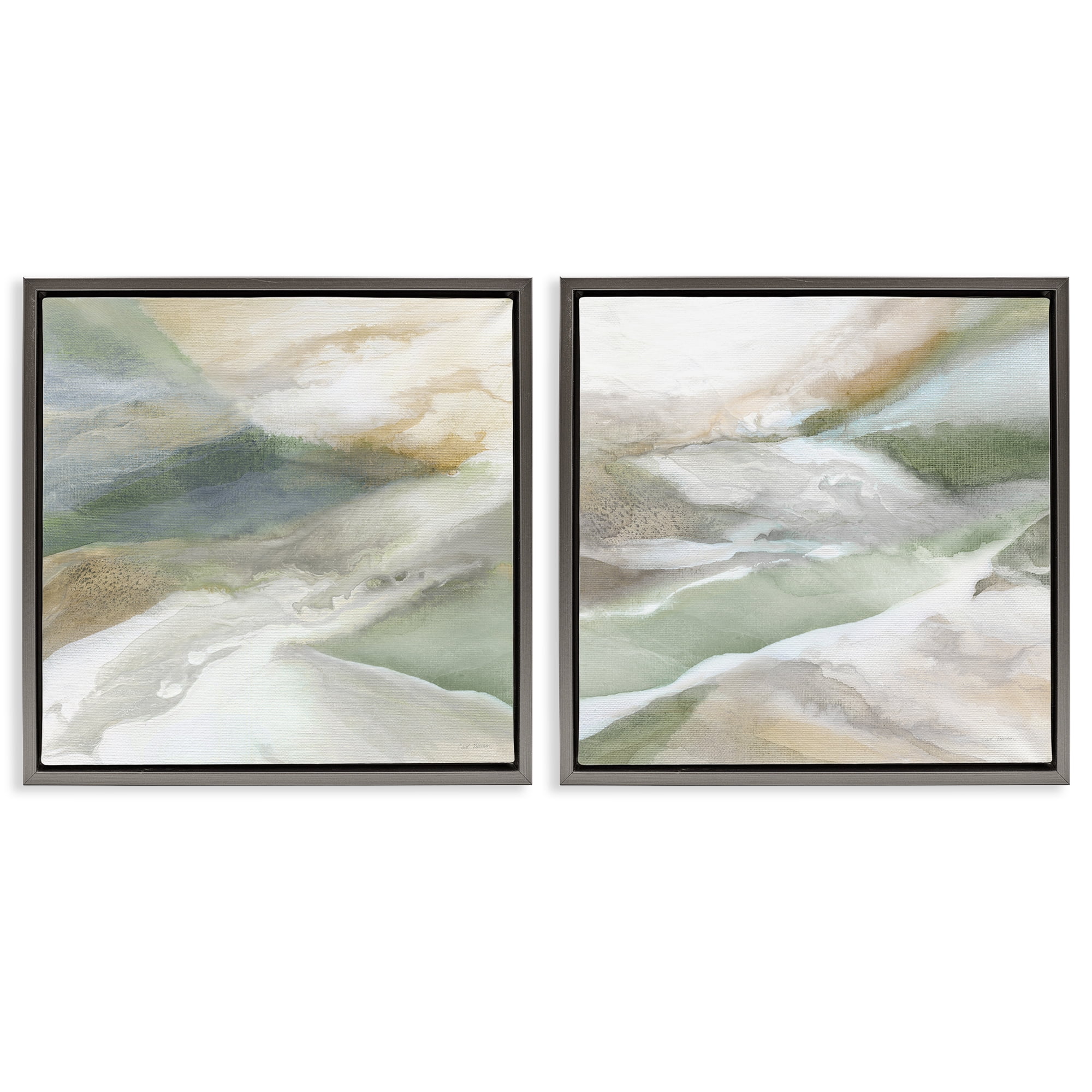 Stupell Industries Serene Misty Valley Abstraction 2 Piece Gray Framed Floater Canvas Set, design by Carol Robinson