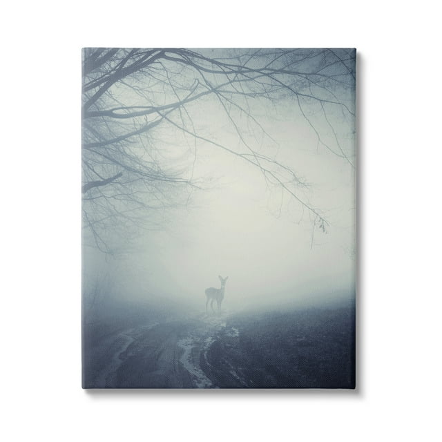 Stupell Industries Serene Monochromatic Deer Standing Foggy Nighttime Scene, 36 x 48, Design by Incado