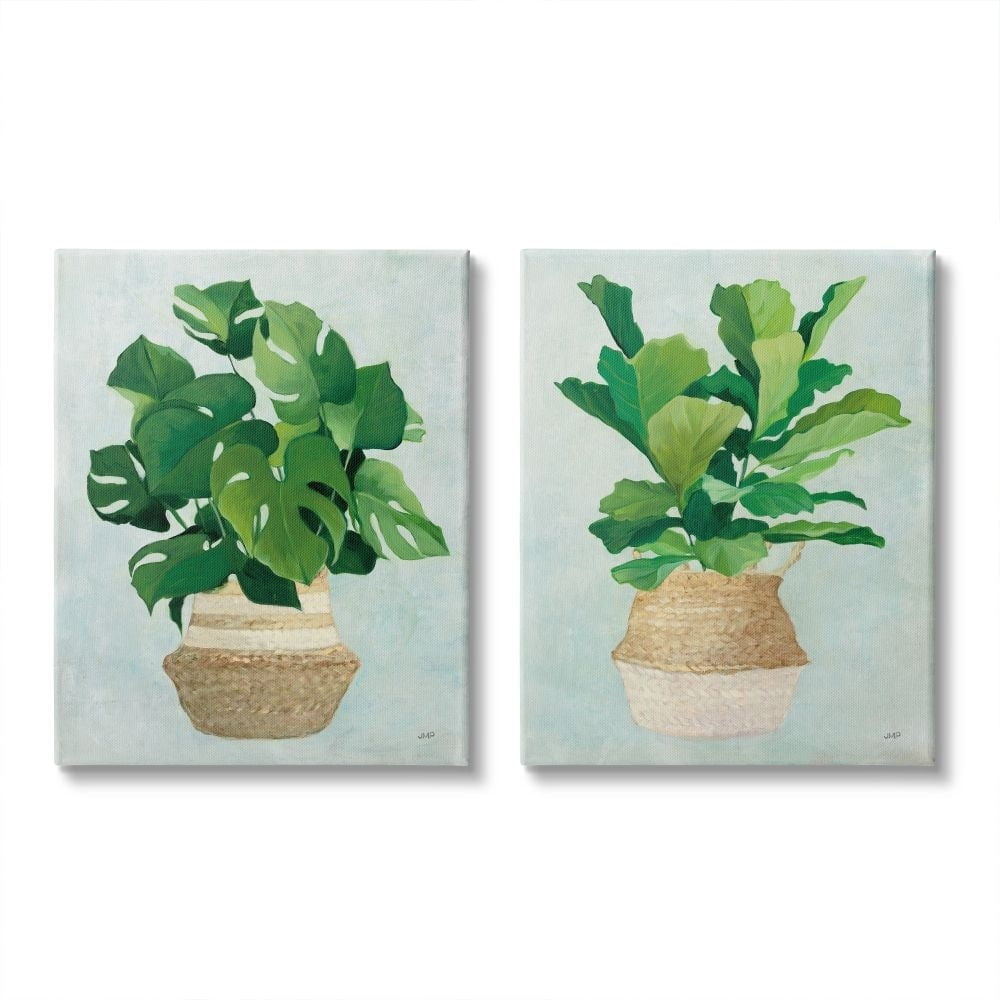 Stupell Industries Serene Monstera Indoor Plant Minimal Green Tan Canvas Wall Art Design by Julia Purinton, 2 Piece, 24" x 30"