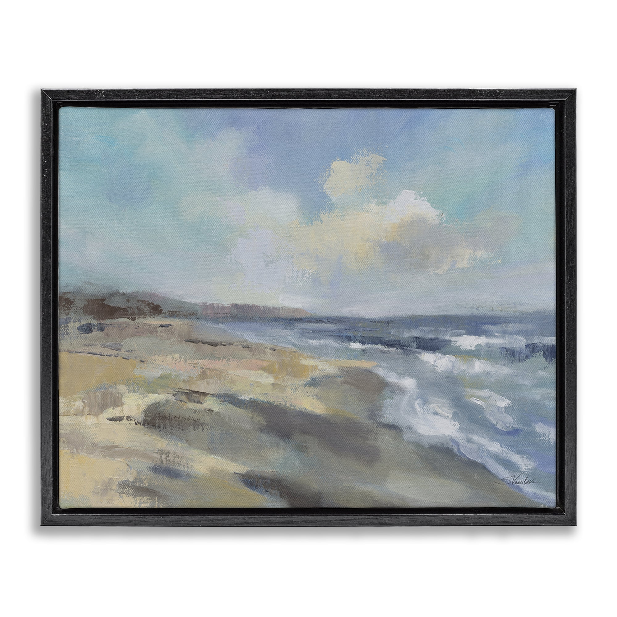 Stupell Industries Serene Morning Beach Waves Black Framed Floater Canvas Wall Art, design by Silvia Vassileva