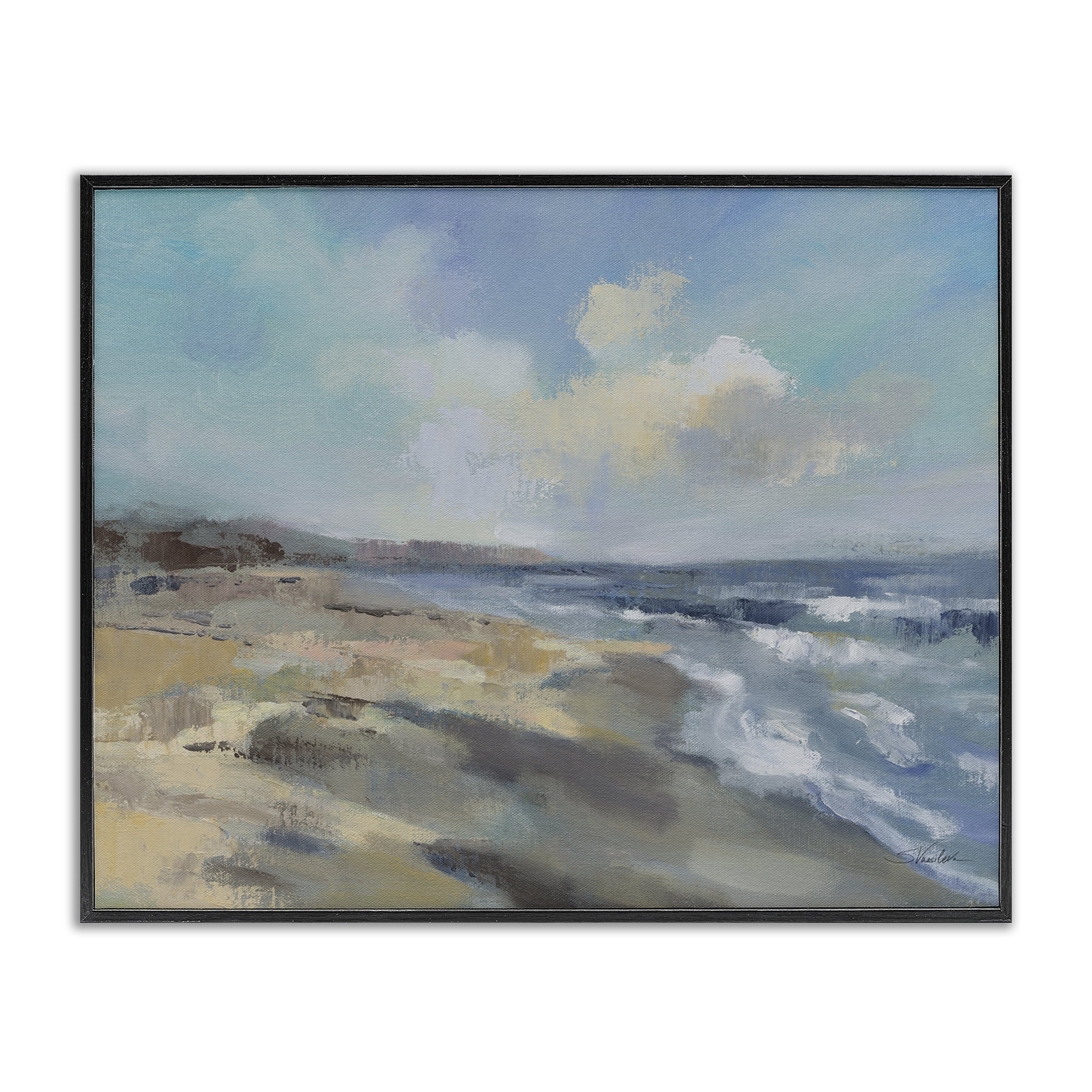 Stupell Industries Serene Morning Beach Waves Black Framed Giclee Art, design by Silvia Vassileva
