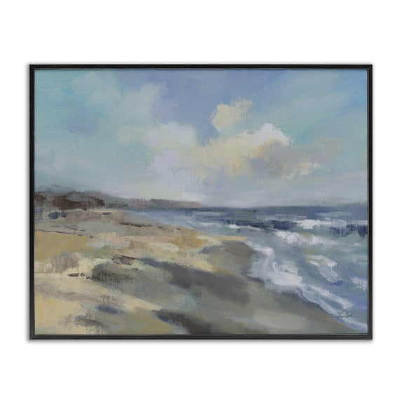 Stupell Industries Contemporary Serene Morning Beach Waves Black Framed Giclee Art, 20 x 16, by Silvia Vassileva