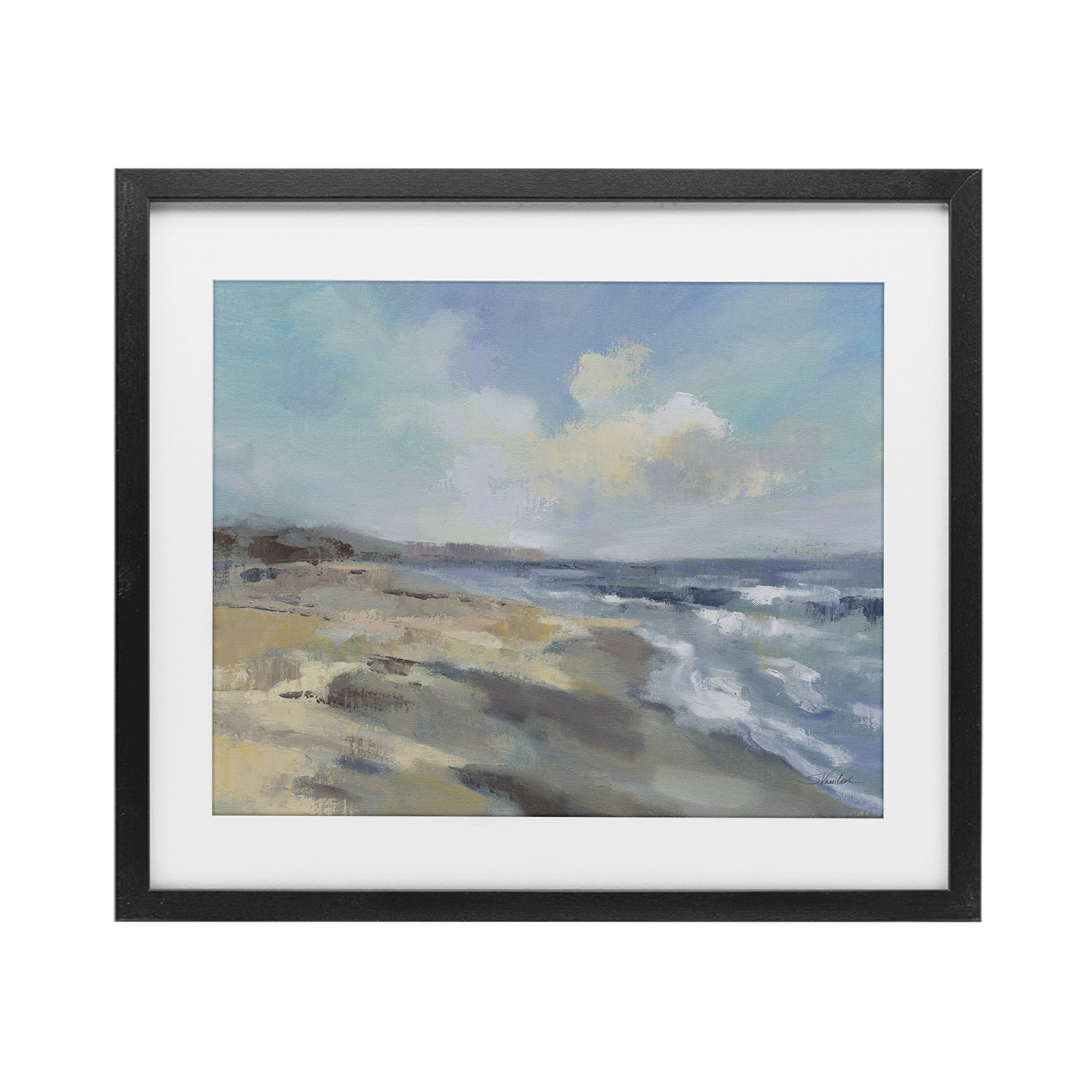 Stupell Industries Serene Morning Beach Waves Black Framed Print Under Glass, design by Silvia Vassileva