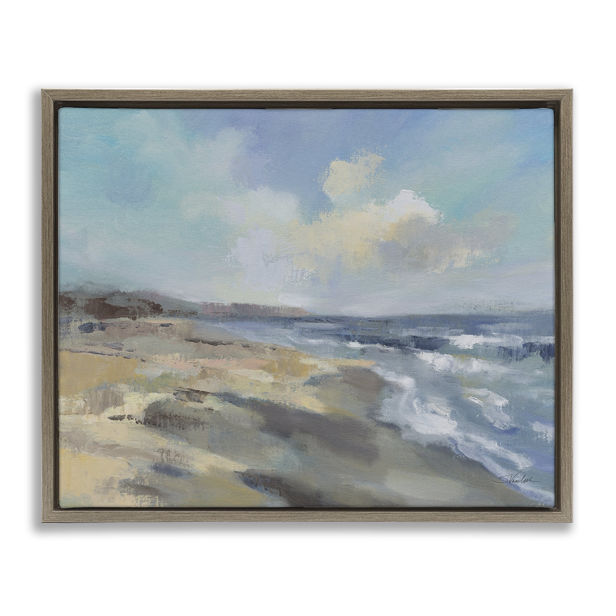 Stupell Industries Serene Morning Beach Waves Brown Framed Floater Canvas Wall Art, design by Silvia Vassileva