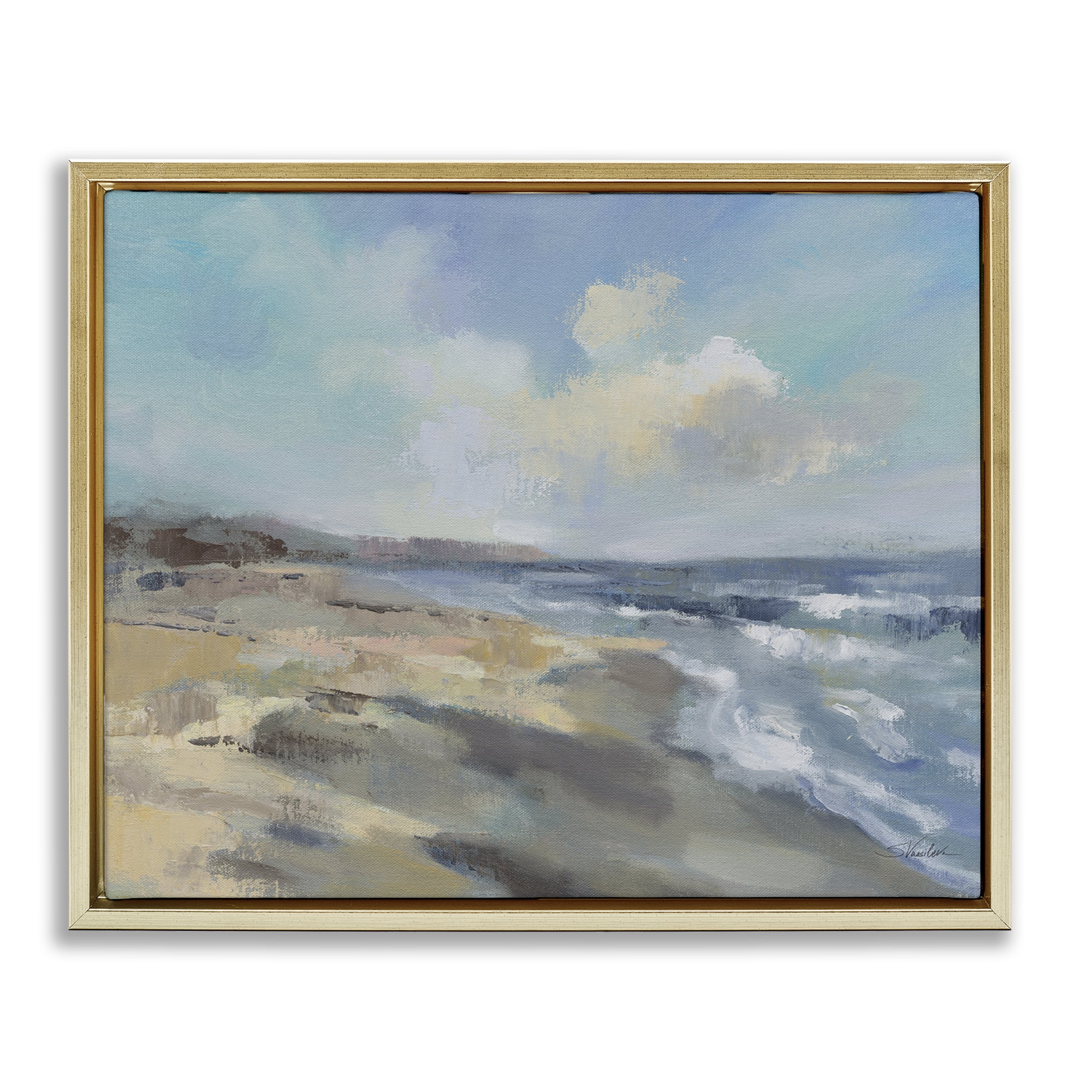 Stupell Industries Serene Morning Beach Waves Gold Framed Floater Canvas Wall Art, design by Silvia Vassileva