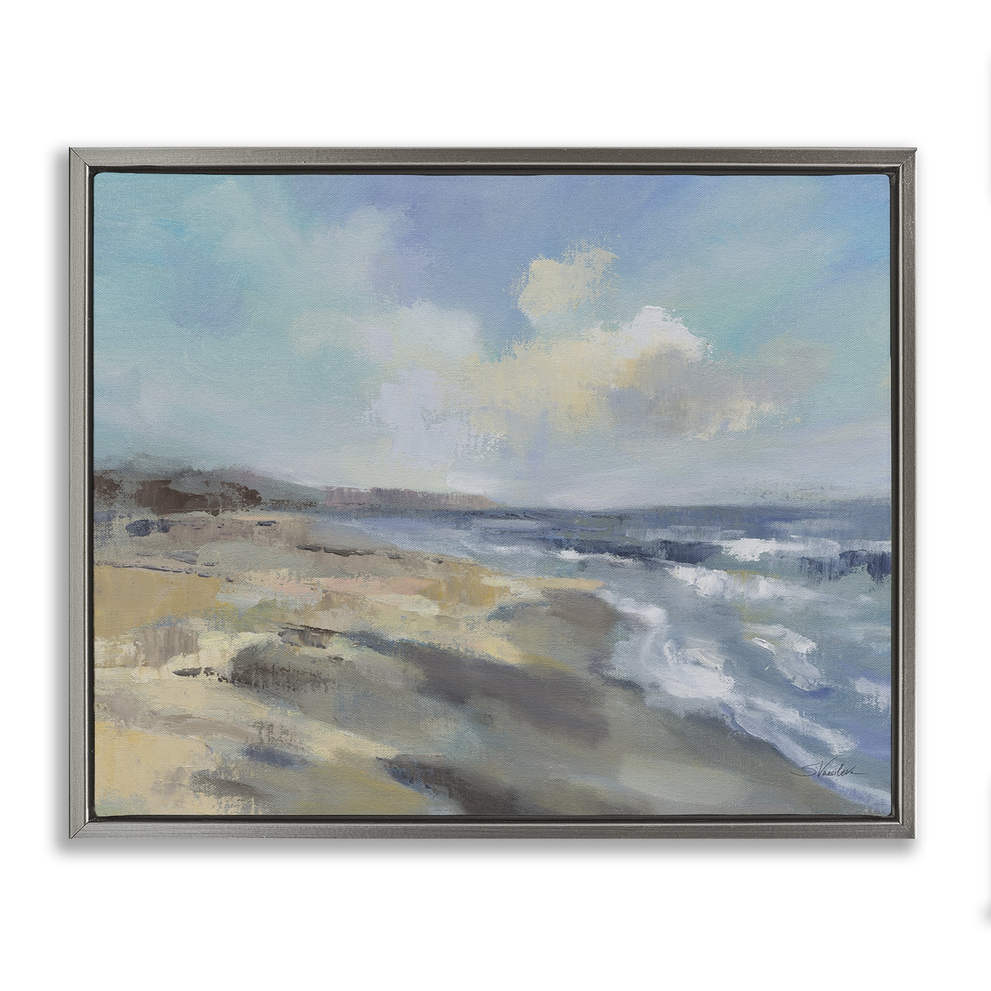 Stupell Industries Serene Morning Beach Waves Gray Framed Floater Canvas Wall Art, design by Silvia Vassileva
