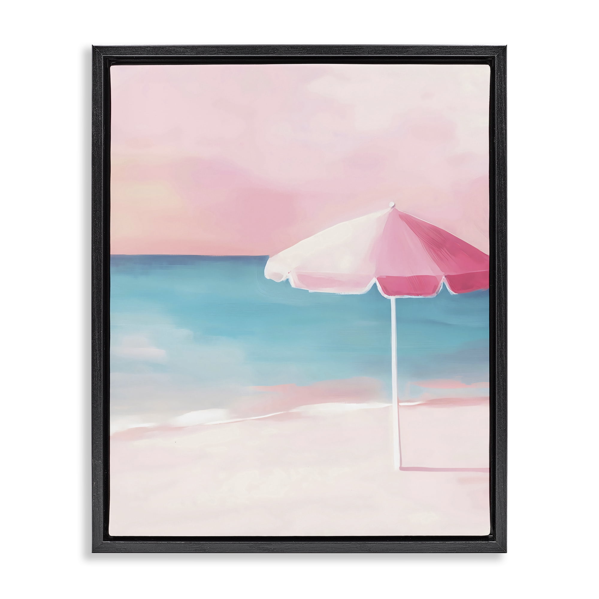 Stupell Industries Serene Pink Beach Umbrella Black Framed Floater Canvas Wall Art, design by The Prints Vibe