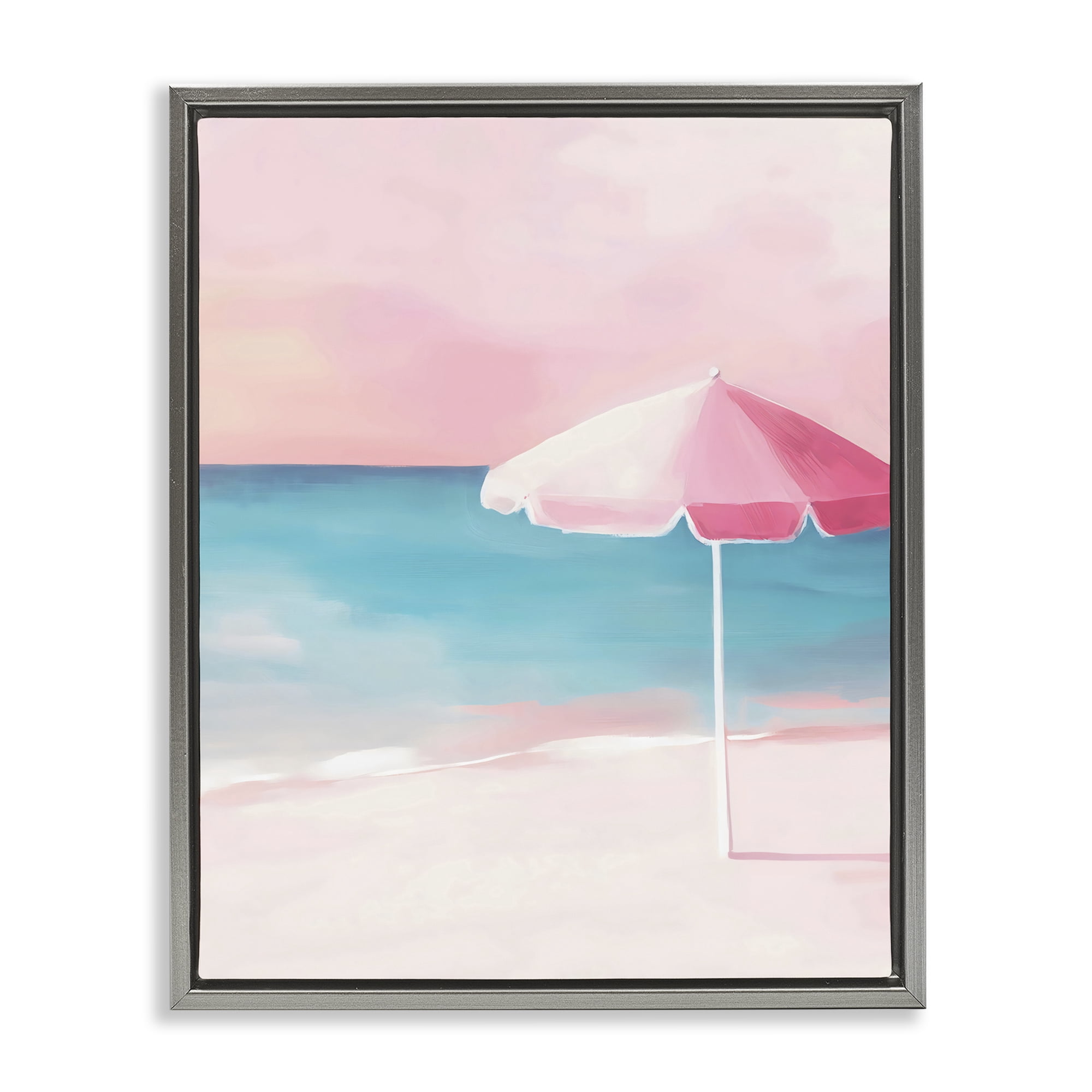 Stupell Industries Serene Pink Beach Umbrella Gray Framed Floater Canvas Wall Art, design by The Prints Vibe