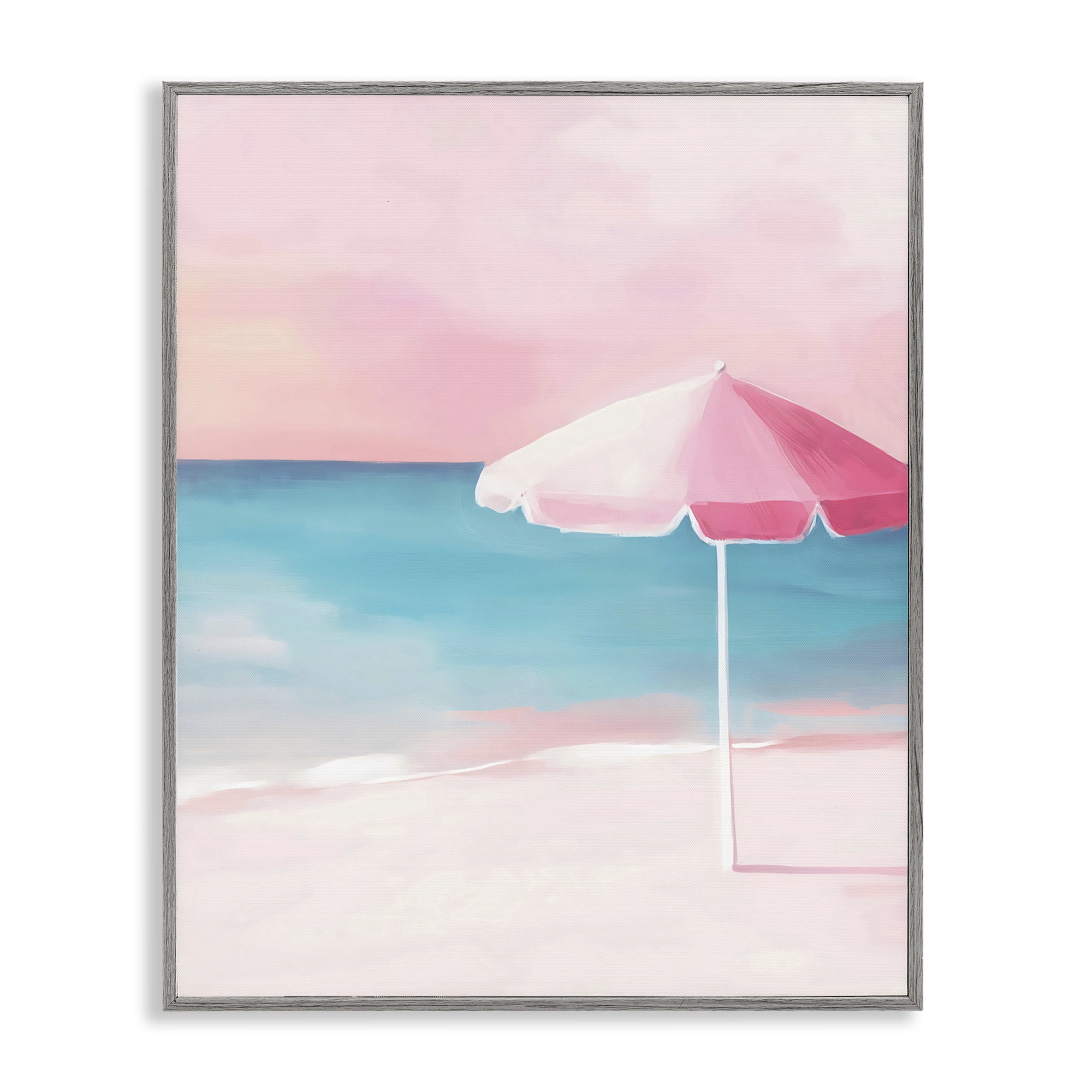 Stupell Industries Serene Pink Beach Umbrella Gray Framed Giclee Art, design by The Prints Vibe