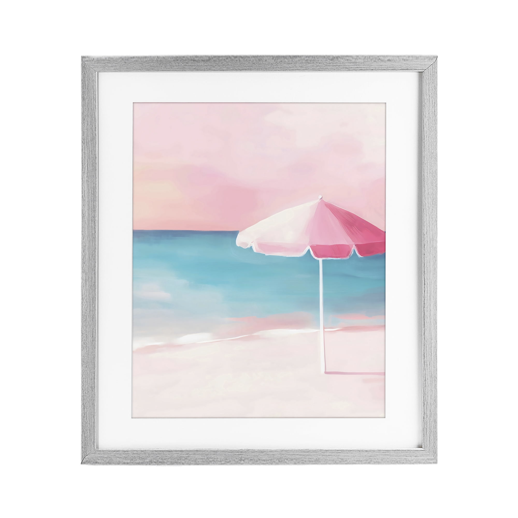 Stupell Industries Serene Pink Beach Umbrella Gray Framed Print Under Glass, design by The Prints Vibe