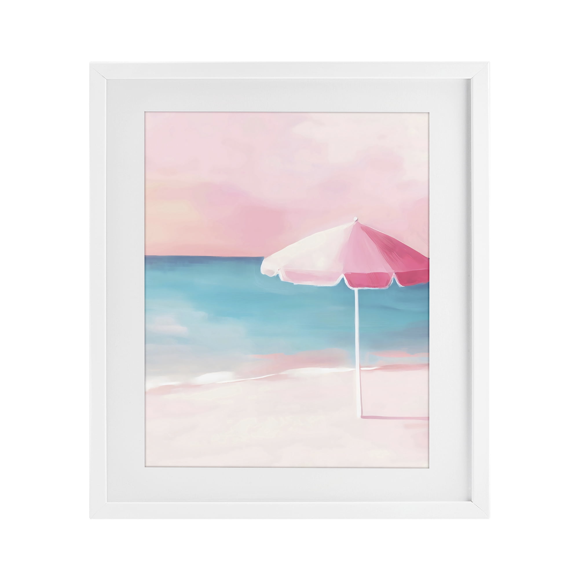 Stupell Industries Serene Pink Beach Umbrella White Framed Print Under Glass, design by The Prints Vibe
