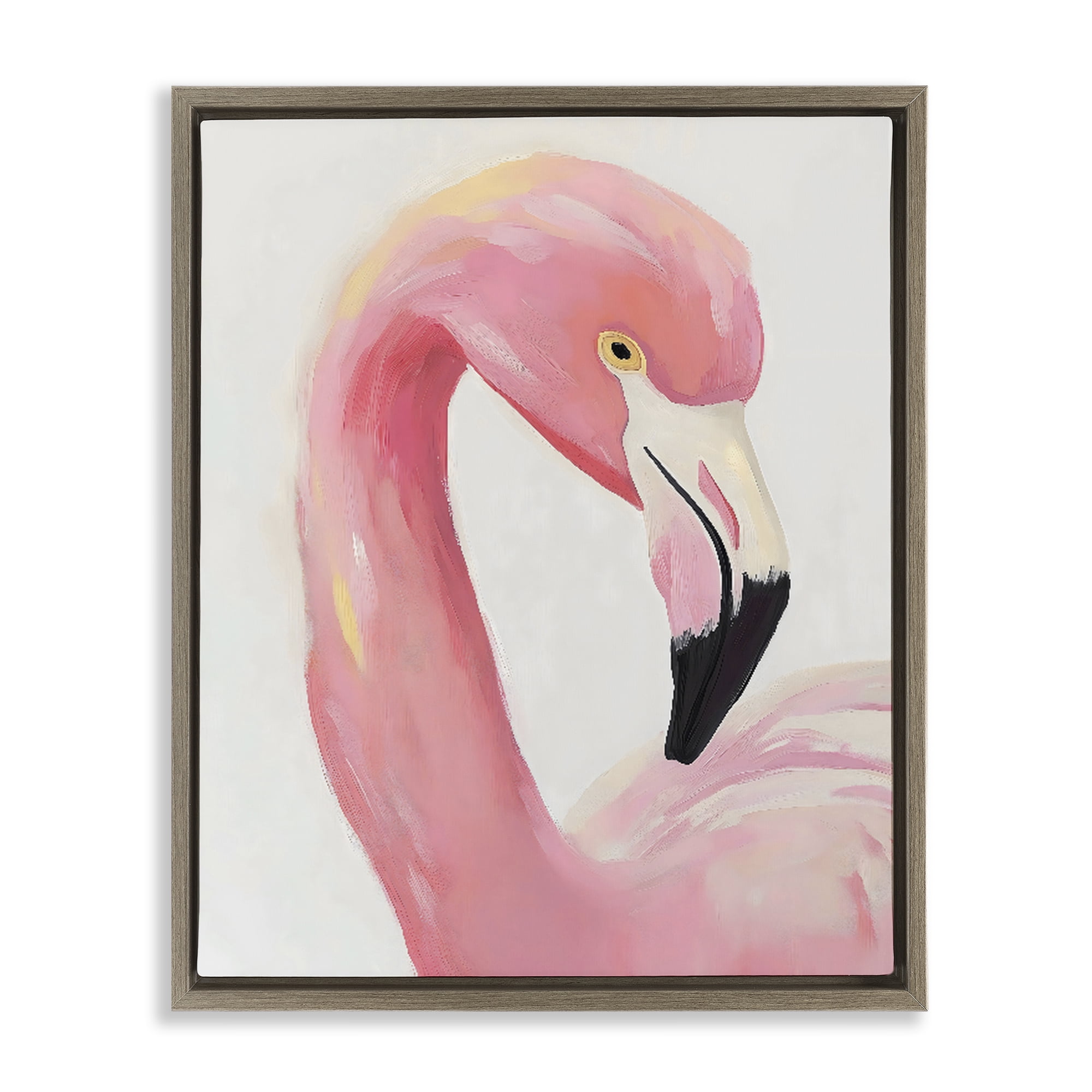 Stupell Industries Serene Pink Flamingo Portrait Brown Framed Floater Canvas Wall Art, design by The Prints Vibe