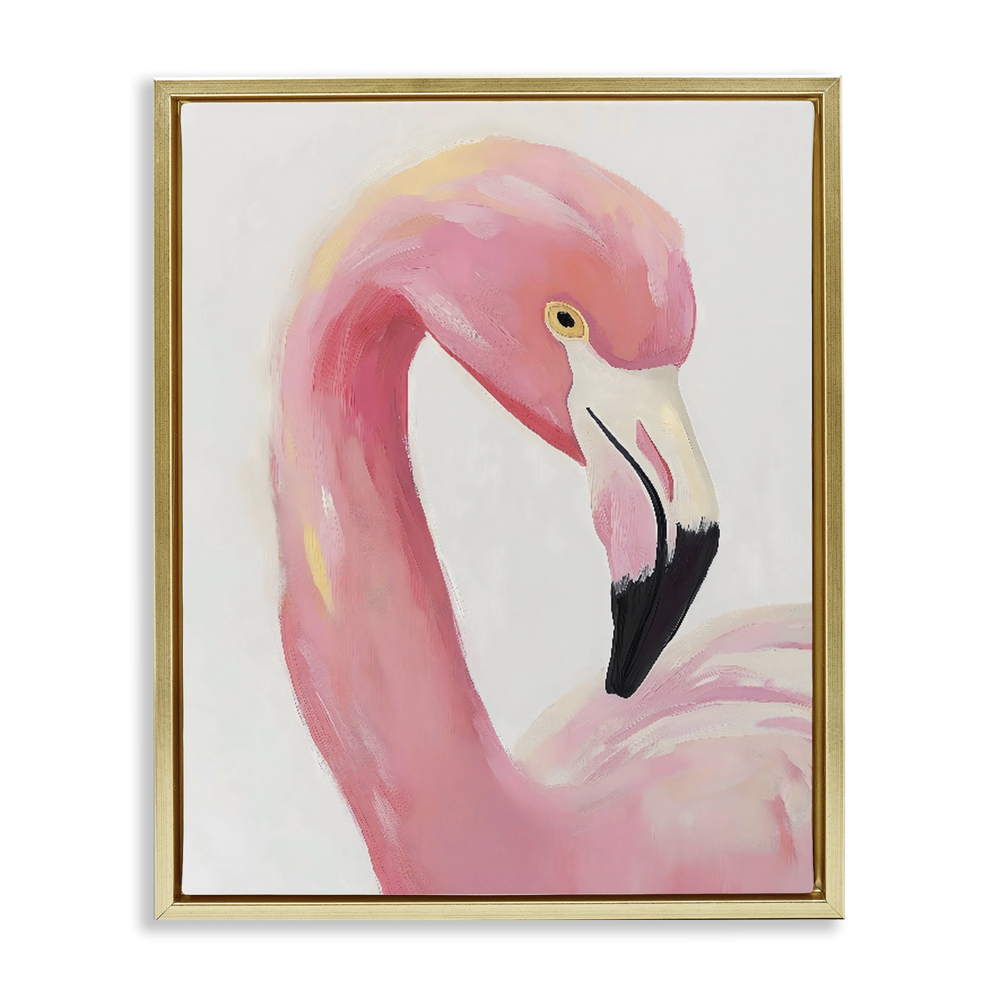 Stupell Industries Serene Pink Flamingo Portrait Gold Framed Floater Canvas Wall Art, design by The Prints Vibe