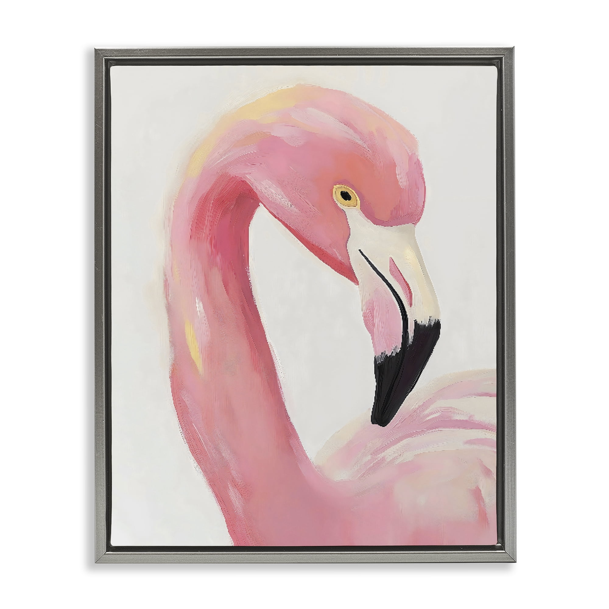 Stupell Industries Serene Pink Flamingo Portrait Gray Framed Floater Canvas Wall Art, design by The Prints Vibe
