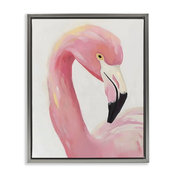 Stupell Industries Coastal Serene Pink Flamingo Portrait Gray Floating Frame Canvas Art, 17 x 21, by The Prints Vibe