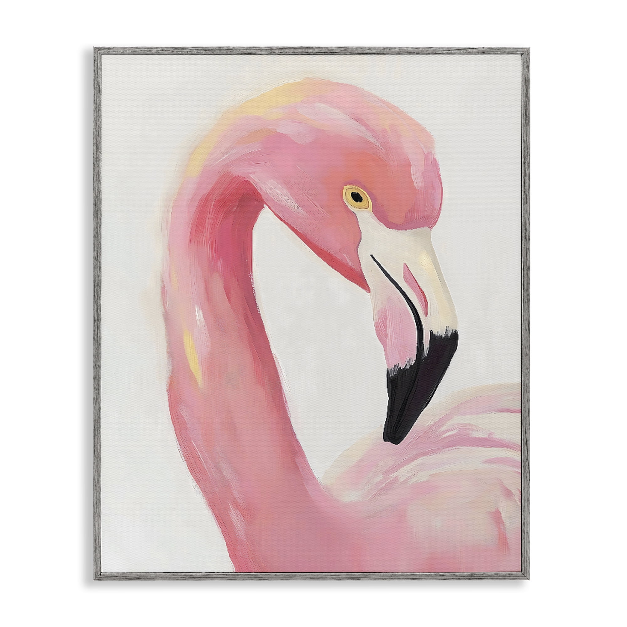 Stupell Industries Serene Pink Flamingo Portrait Gray Framed Giclee Art, design by The Prints Vibe